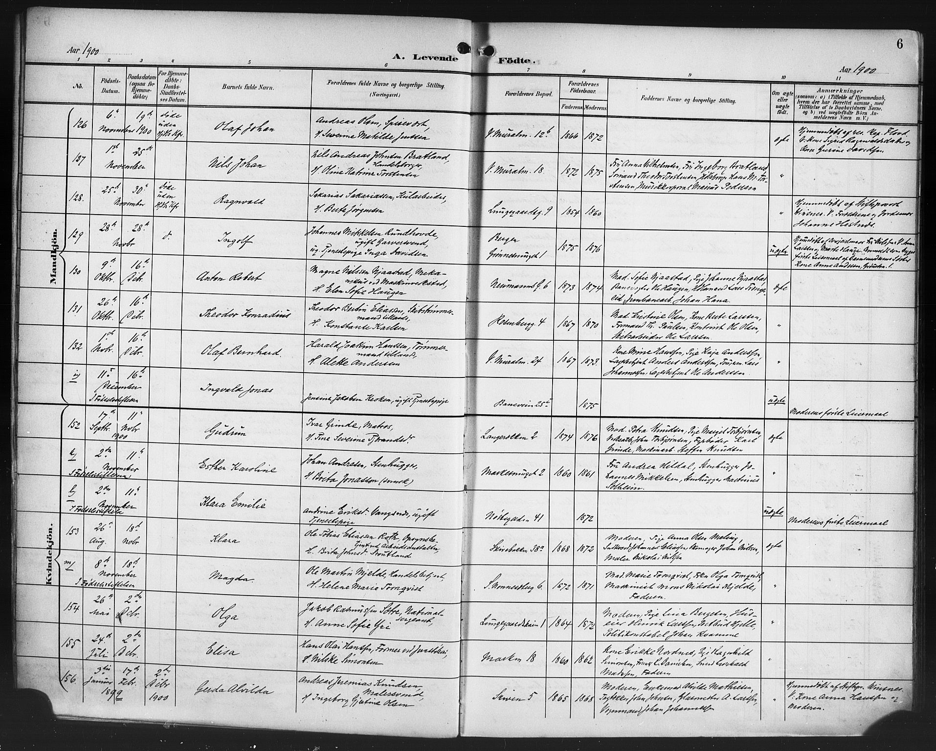 Domkirken sokneprestembete, AV/SAB-A-74801/H/Hab/L0017: Parish register (copy) no. B 10, 1900-1915, p. 6