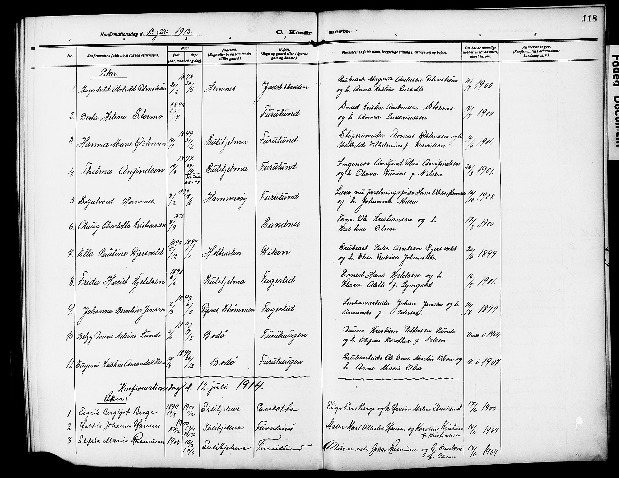 Ministerialprotokoller, klokkerbøker og fødselsregistre - Nordland, AV/SAT-A-1459/850/L0710: Parish register (official) no. 850A02, 1910-1920, p. 118