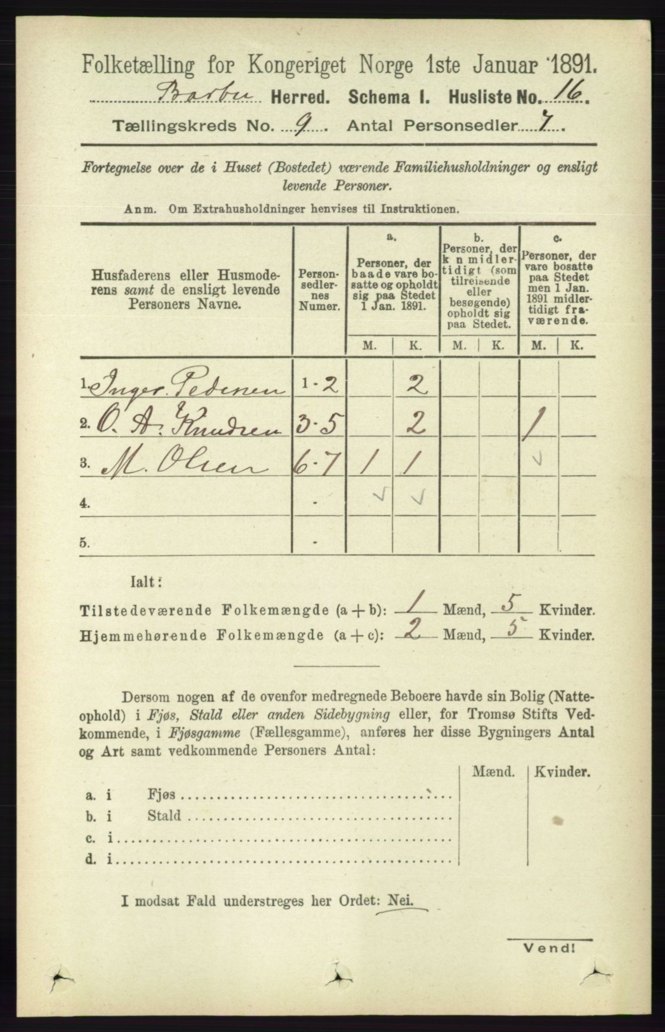 RA, 1891 census for 0990 Barbu, 1891, p. 7084