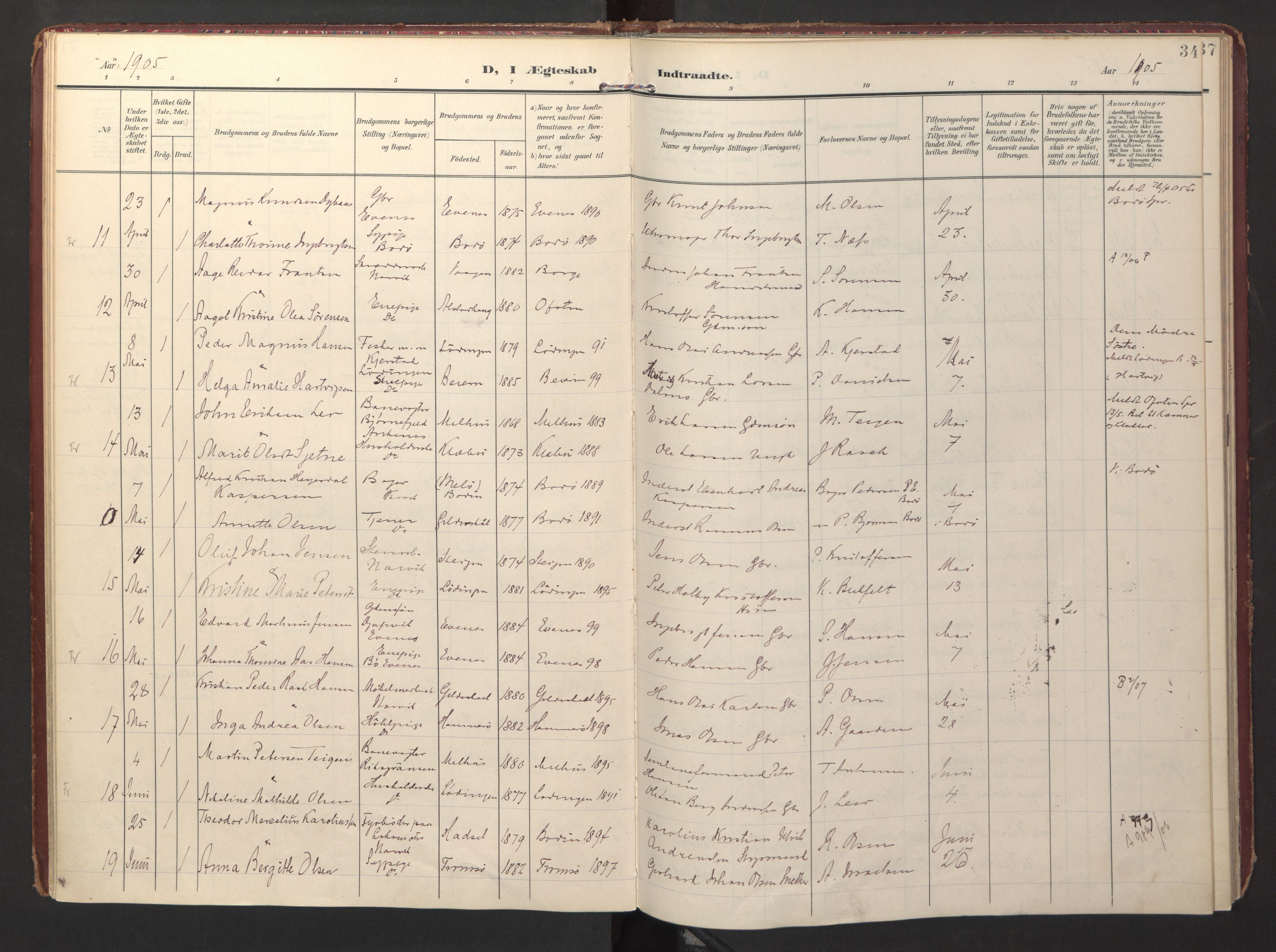 Ministerialprotokoller, klokkerbøker og fødselsregistre - Nordland, AV/SAT-A-1459/871/L0999: Parish register (official) no. 871A15, 1902-1917, p. 34