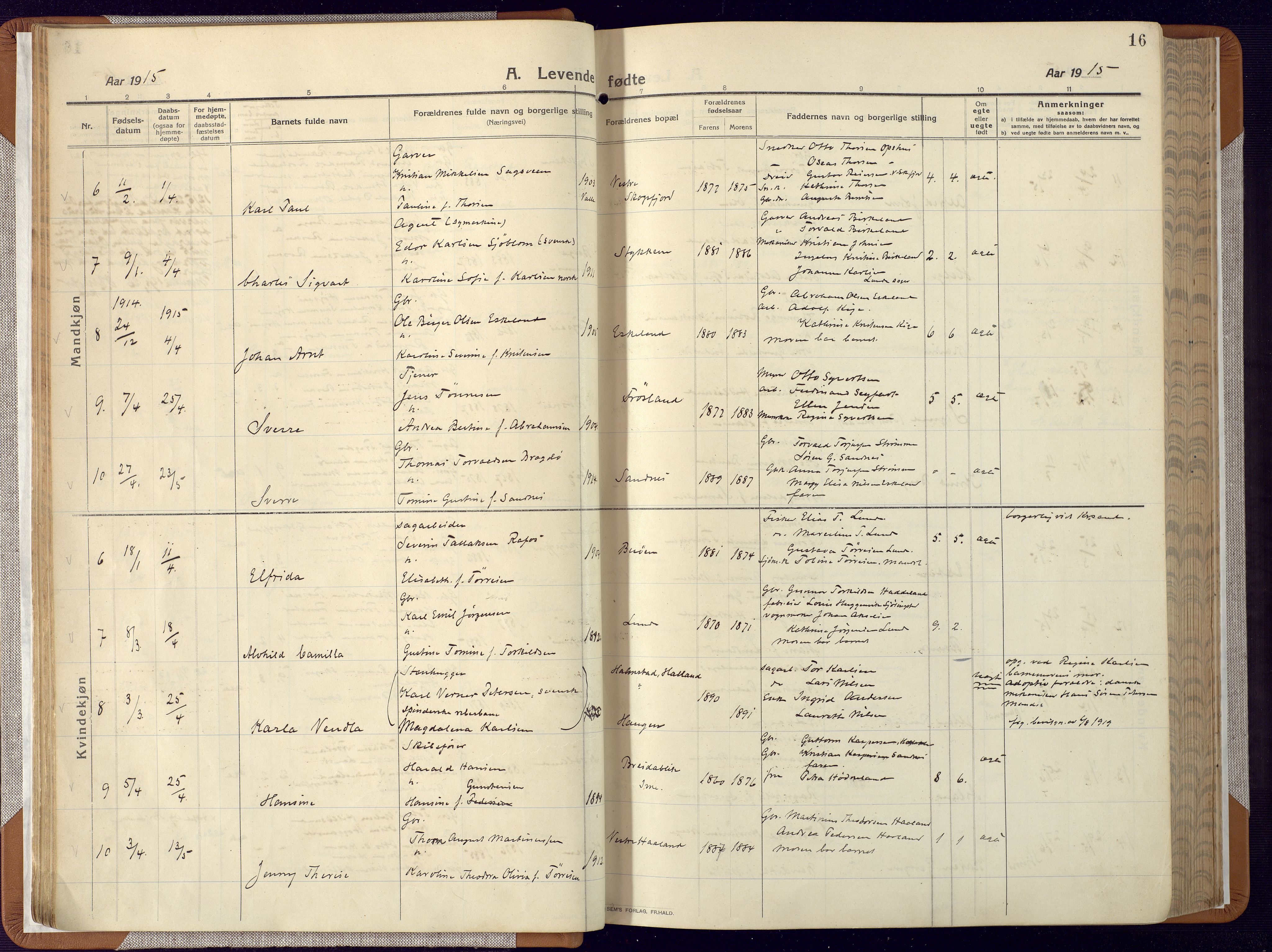 Mandal sokneprestkontor, AV/SAK-1111-0030/F/Fa/Faa/L0022: Parish register (official) no. A 22, 1913-1925, p. 16