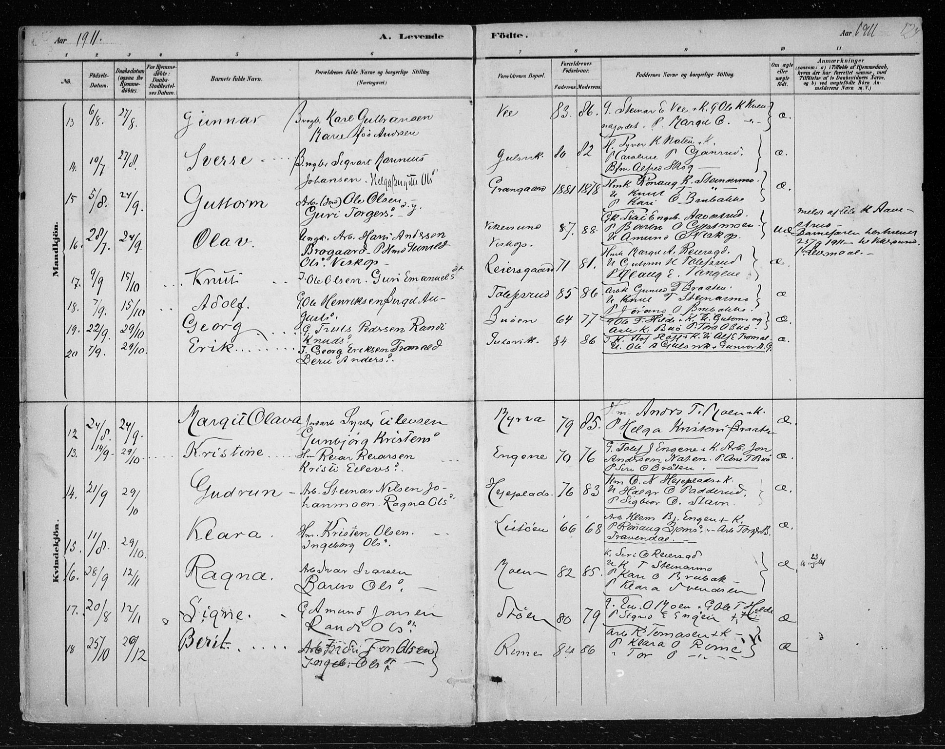 Nes kirkebøker, AV/SAKO-A-236/F/Fa/L0012: Parish register (official) no. 12, 1881-1917, p. 124