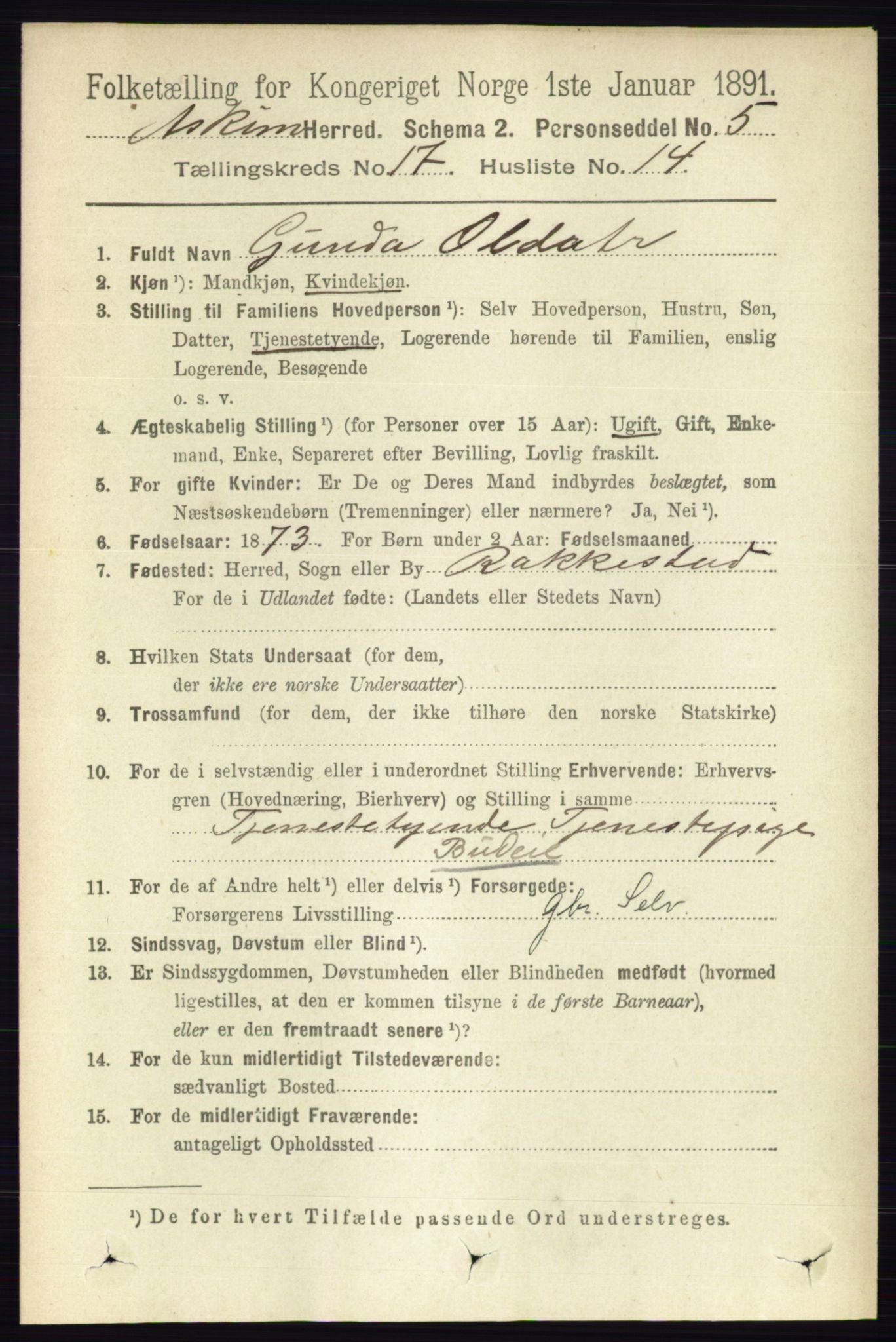 RA, 1891 census for 0124 Askim, 1891, p. 2933