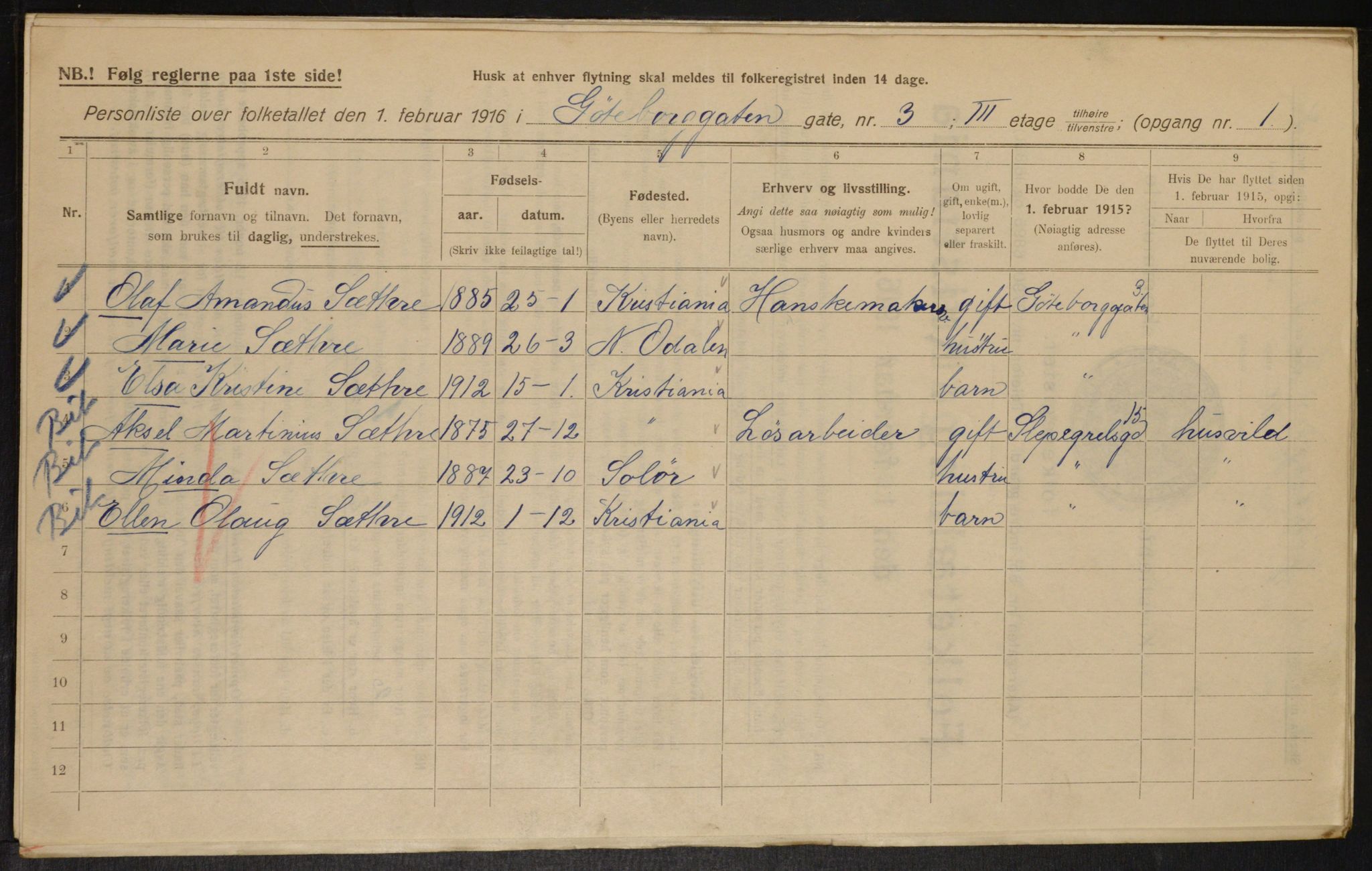 OBA, Municipal Census 1916 for Kristiania, 1916, p. 33262