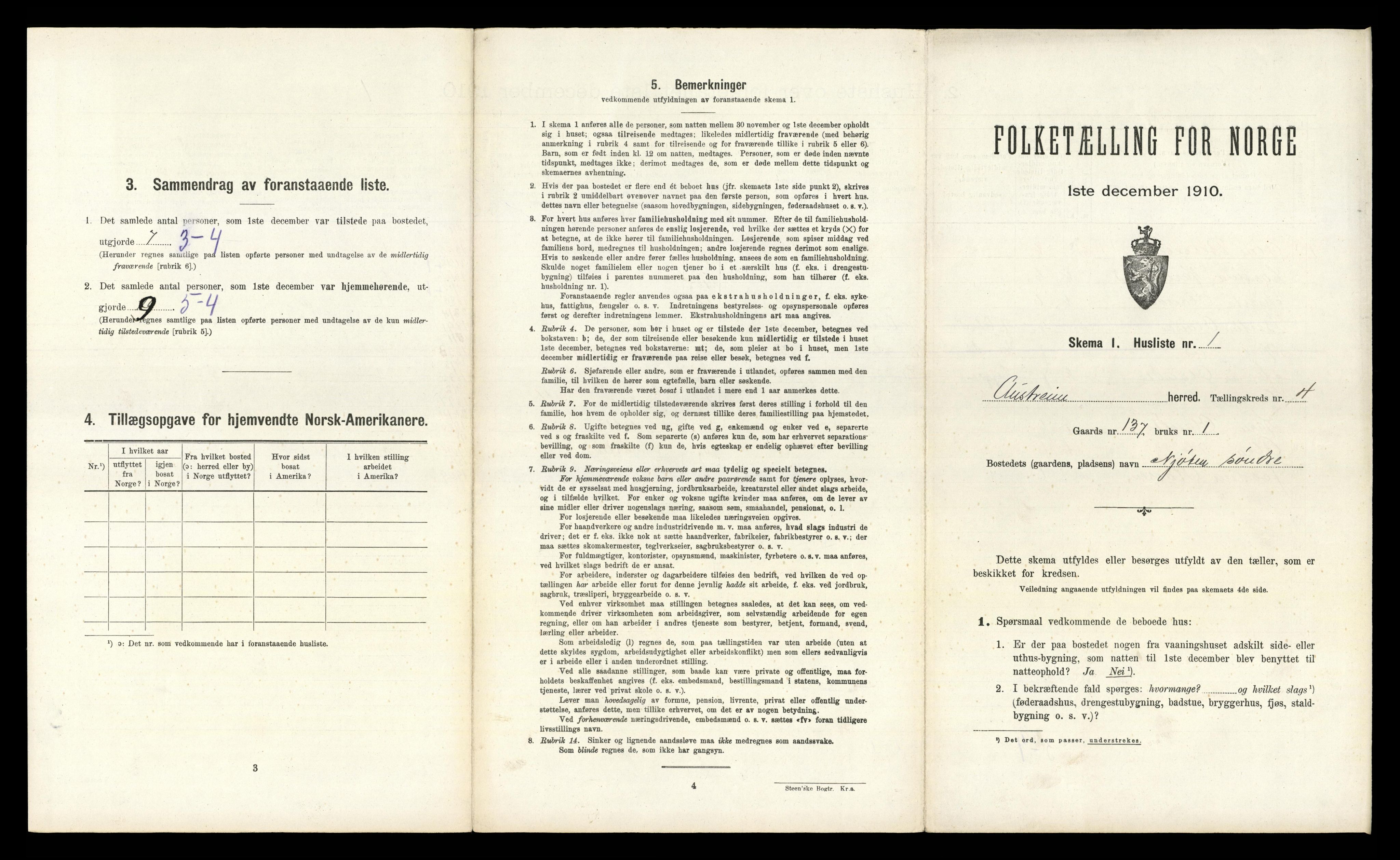 RA, 1910 census for Austrheim, 1910, p. 206