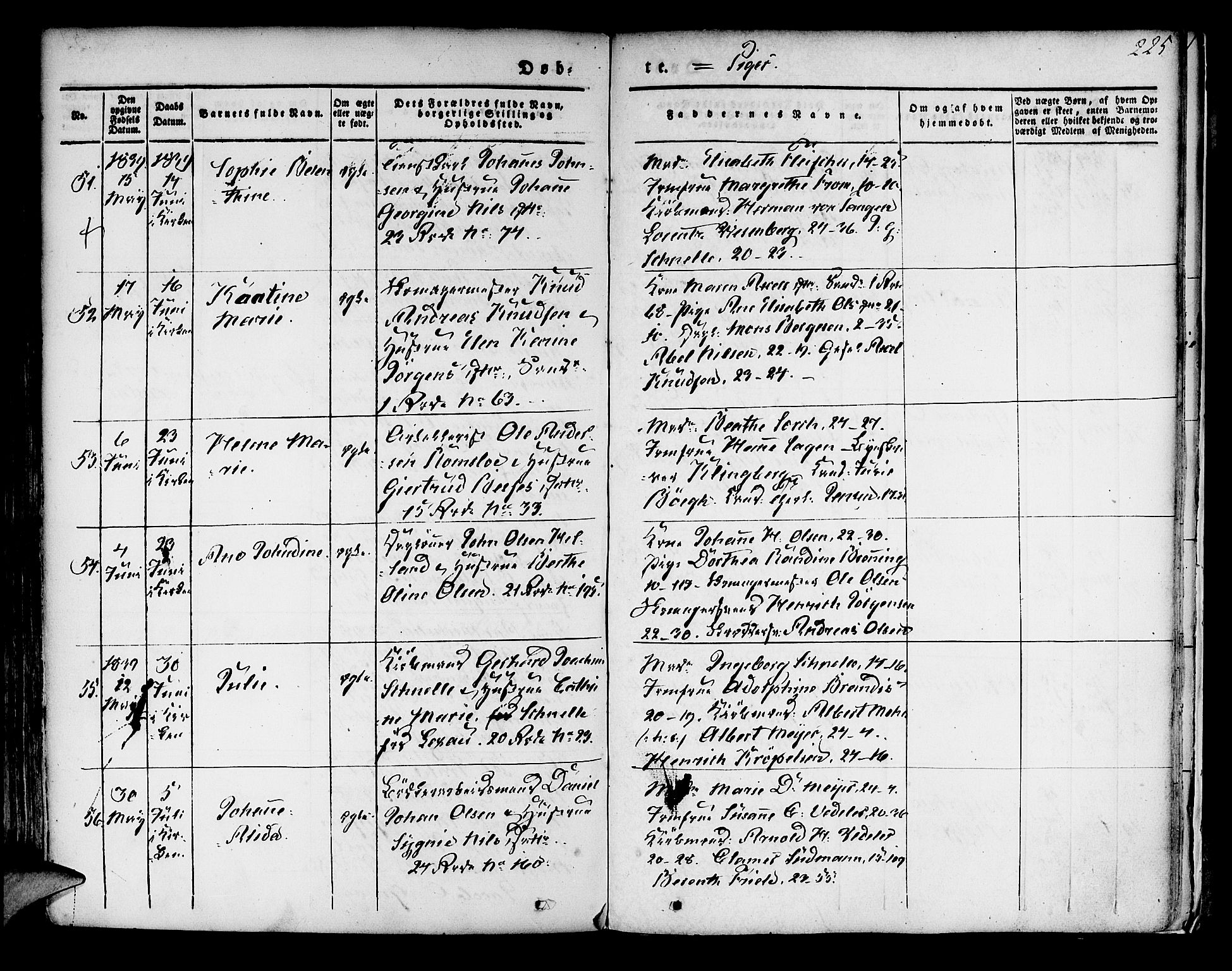 Korskirken sokneprestembete, SAB/A-76101/H/Hab: Parish register (copy) no. A 5I, 1831-1844, p. 225