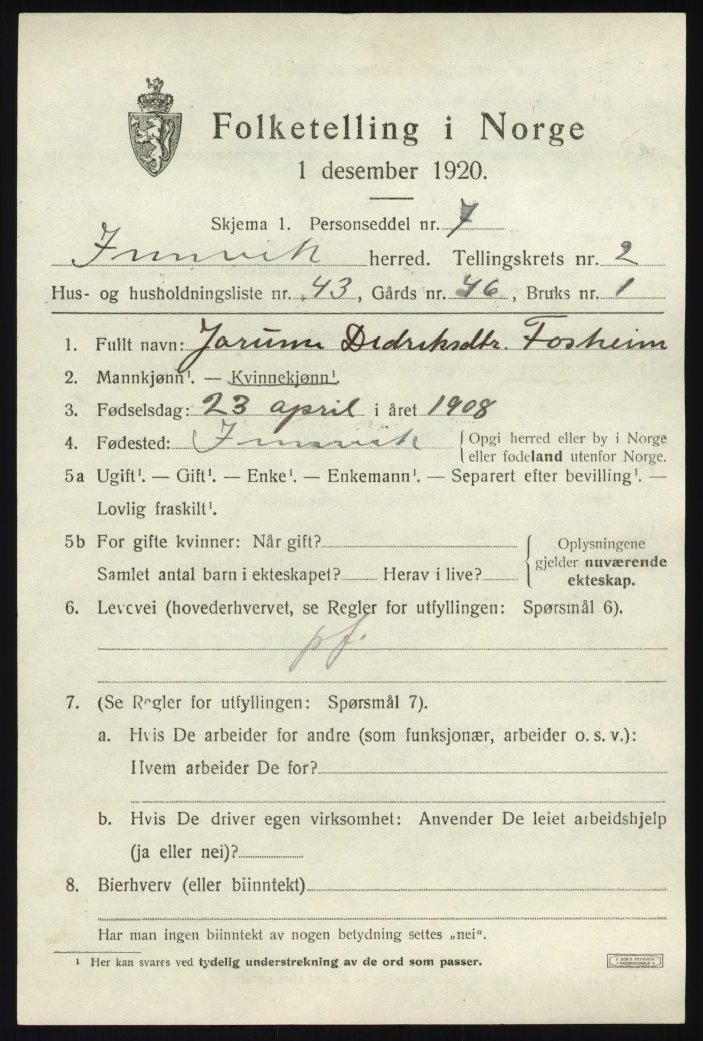 SAB, 1920 census for Innvik, 1920, p. 1753