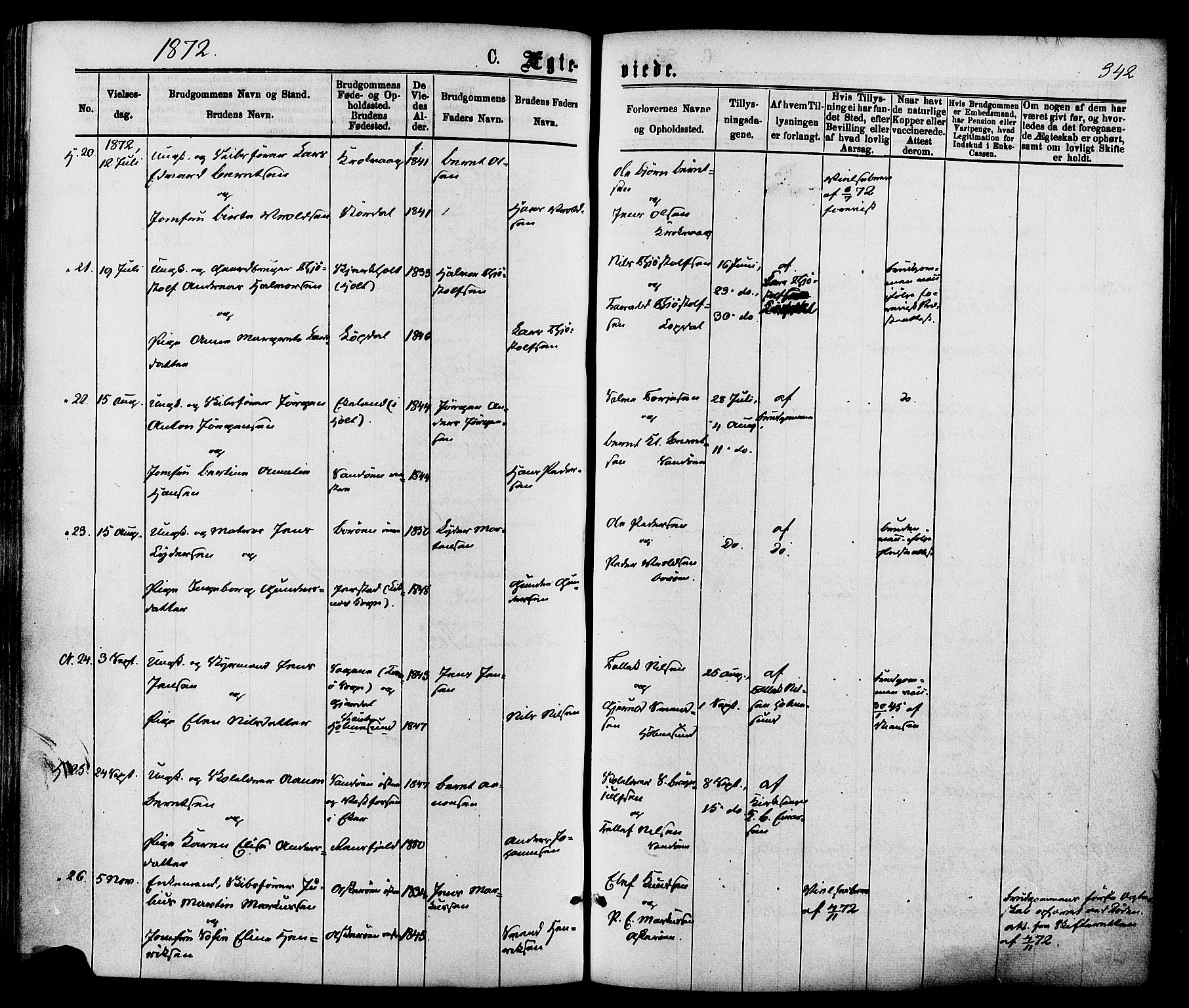 Dypvåg sokneprestkontor, SAK/1111-0007/F/Fa/Faa/L0007: Parish register (official) no. A 7/ 1, 1872-1884, p. 342