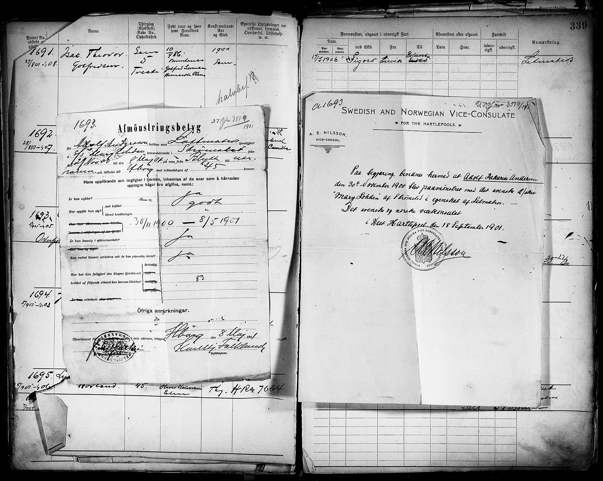 Tønsberg innrulleringskontor, AV/SAKO-A-786/F/Fb/L0004: Annotasjonsrulle Patent nr. 1-2400, 1892-1904, p. 307