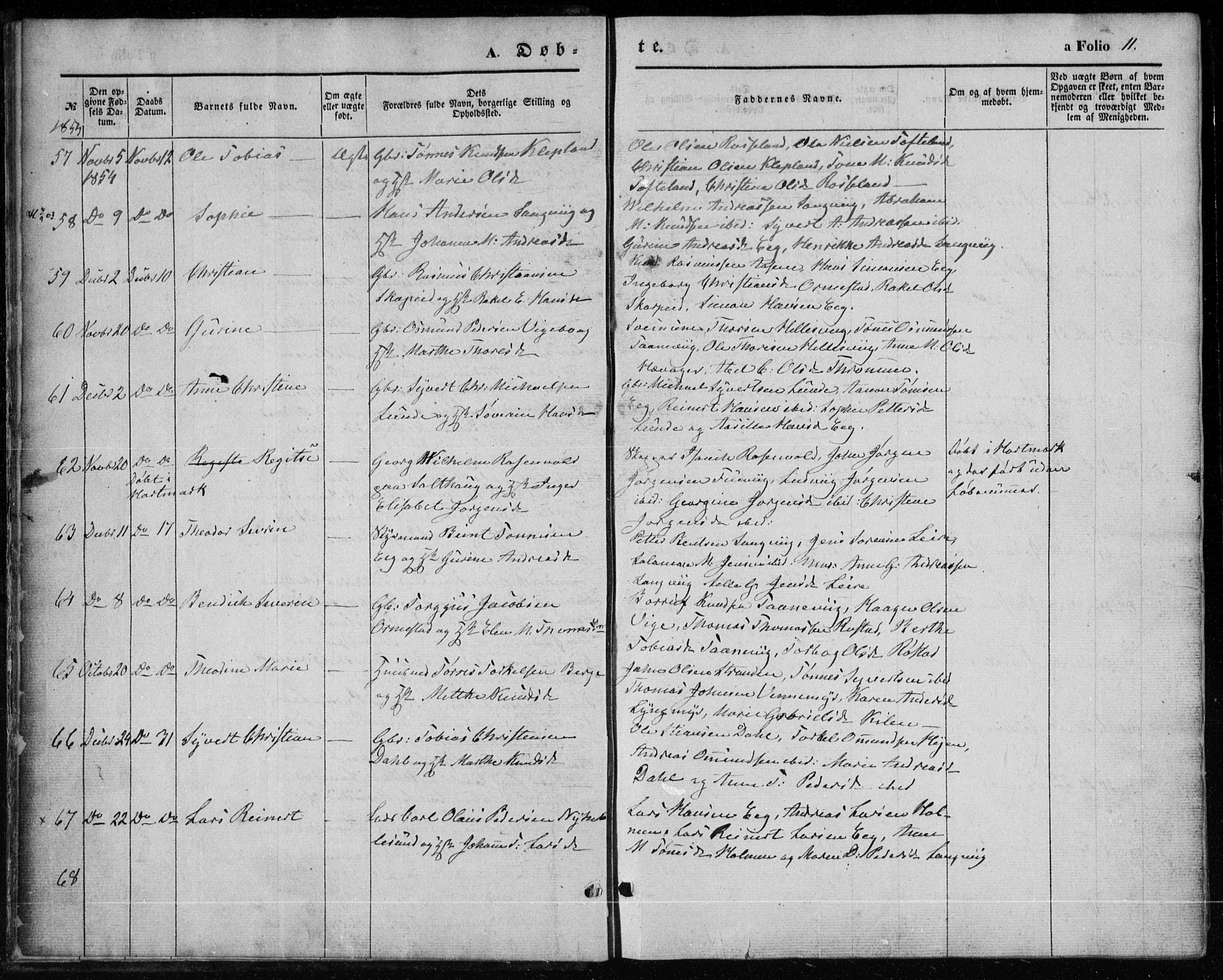 Søgne sokneprestkontor, SAK/1111-0037/F/Fa/Fab/L0010: Parish register (official) no. A 10, 1853-1869, p. 11