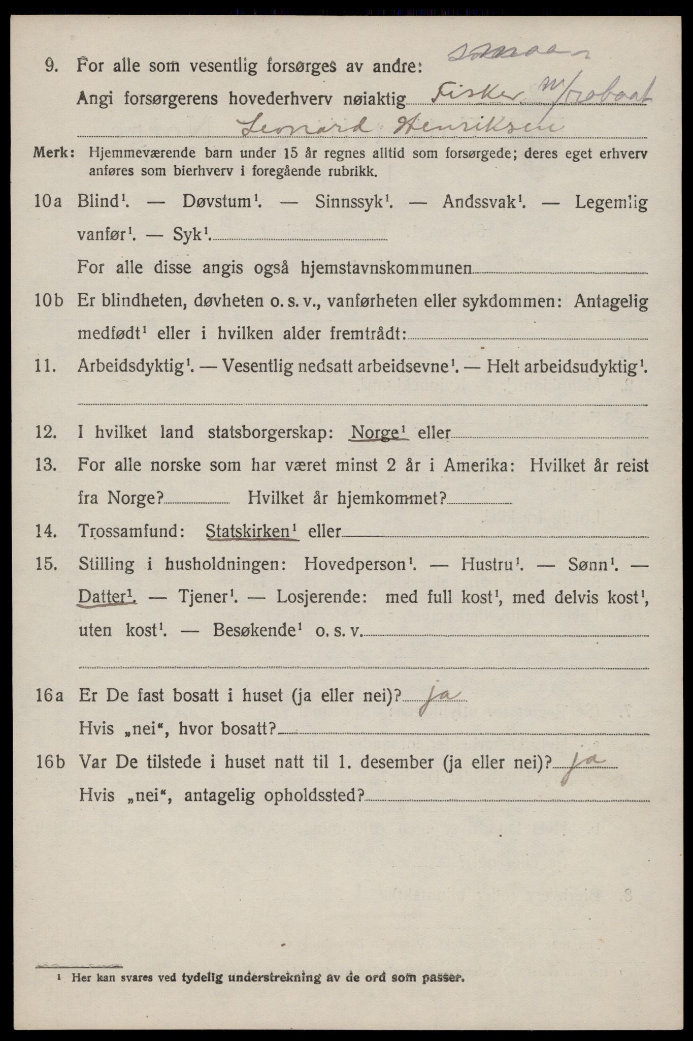 SAST, 1920 census for Stangaland, 1920, p. 2586