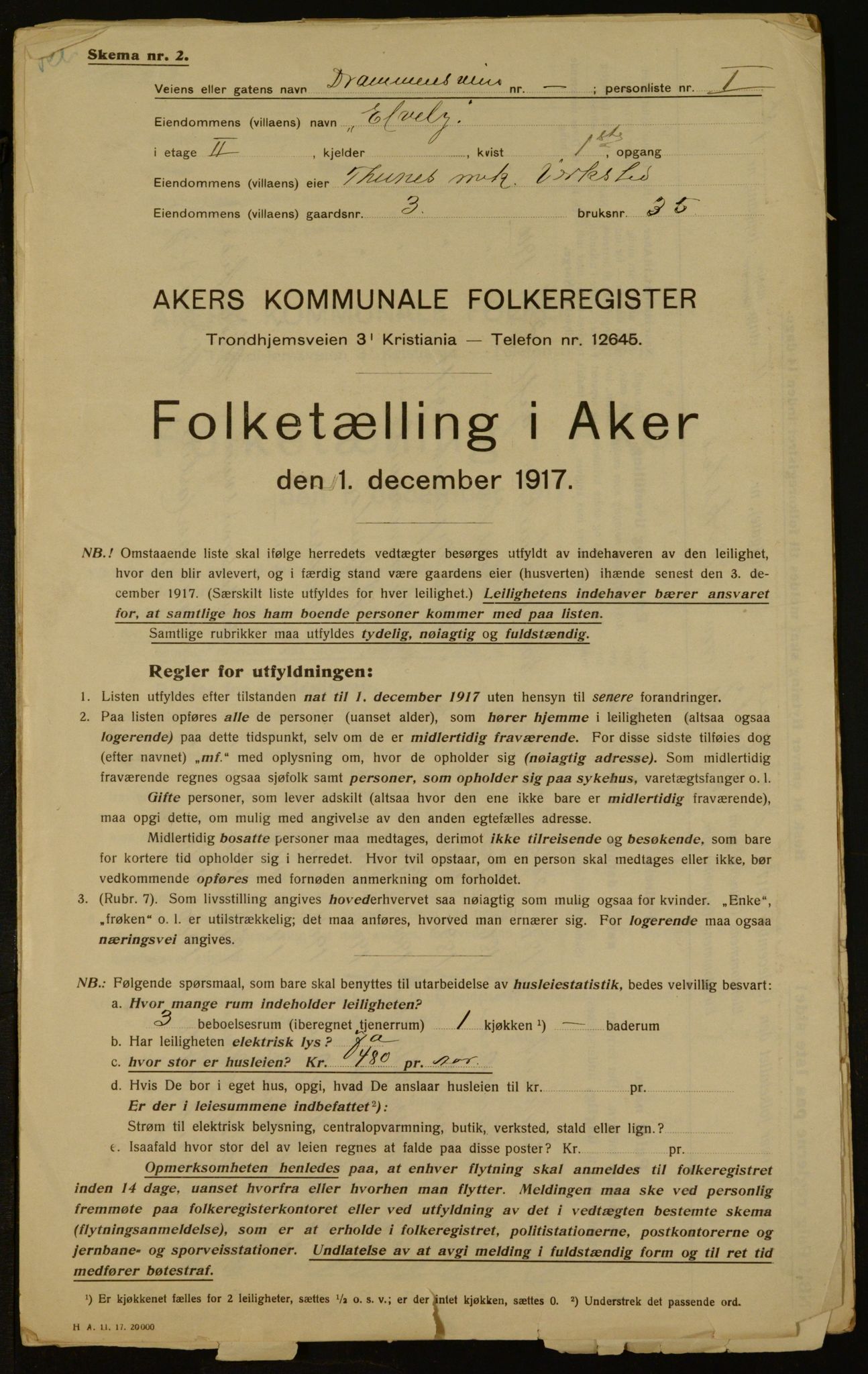 OBA, Municipal Census 1917 for Aker, 1917, p. 5538