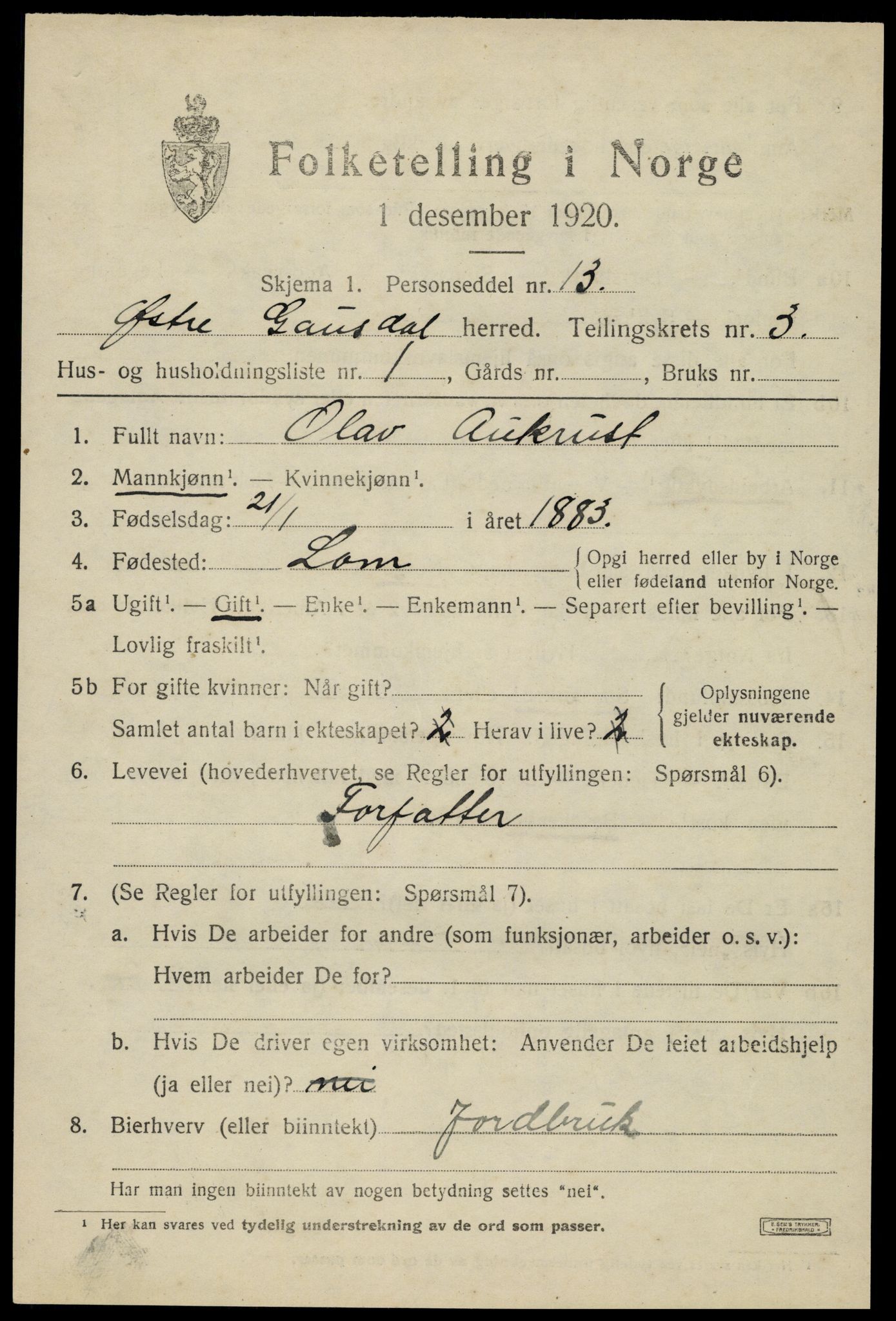 SAH, 1920 census for Østre Gausdal, 1920, p. 1934