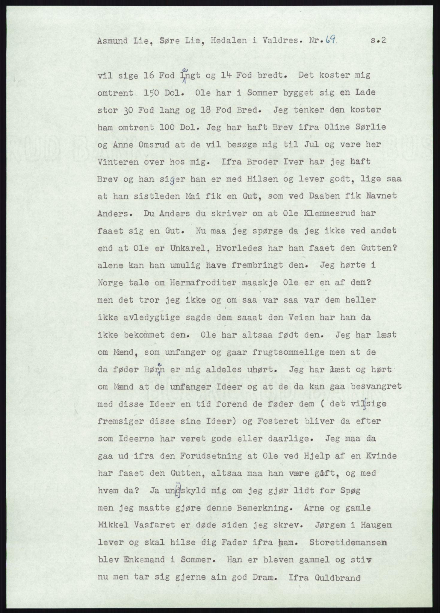 Samlinger til kildeutgivelse, Amerikabrevene, AV/RA-EA-4057/F/L0012: Innlån fra Oppland: Lie (brevnr 1-78), 1838-1914, p. 967