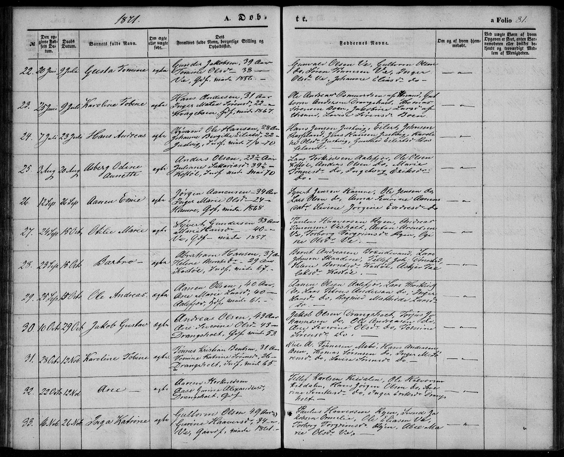 Tveit sokneprestkontor, AV/SAK-1111-0043/F/Fa/L0005: Parish register (official) no. A 5, 1853-1871, p. 81