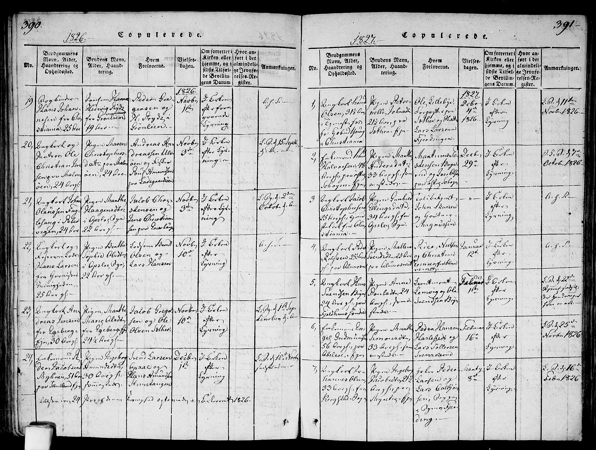 Gamlebyen prestekontor Kirkebøker, SAO/A-10884/F/Fa/L0002: Parish register (official) no. 2, 1817-1829, p. 390-391