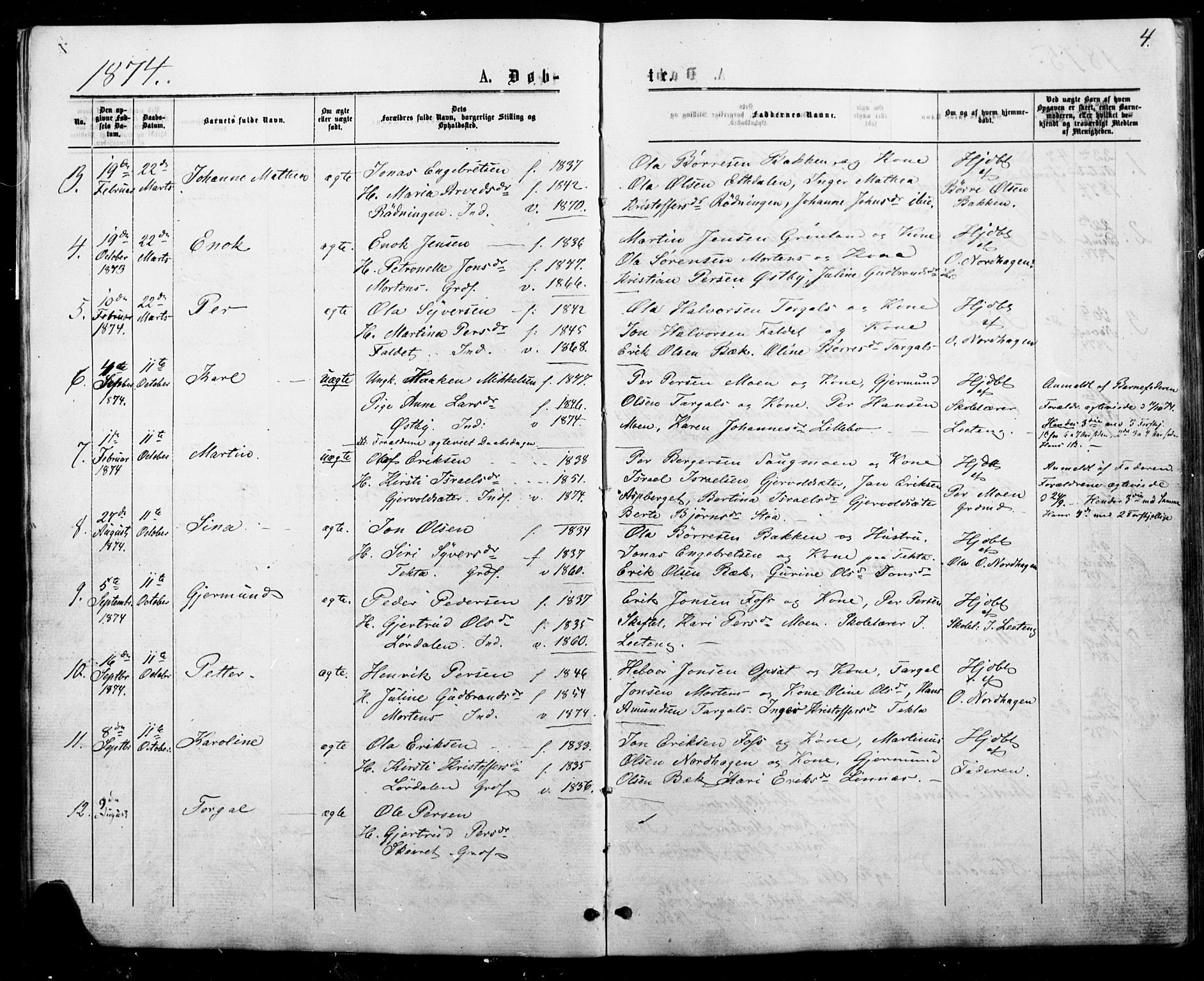 Trysil prestekontor, AV/SAH-PREST-046/H/Ha/Haa/L0010: Parish register (official) no. 10, 1872-1895, p. 4