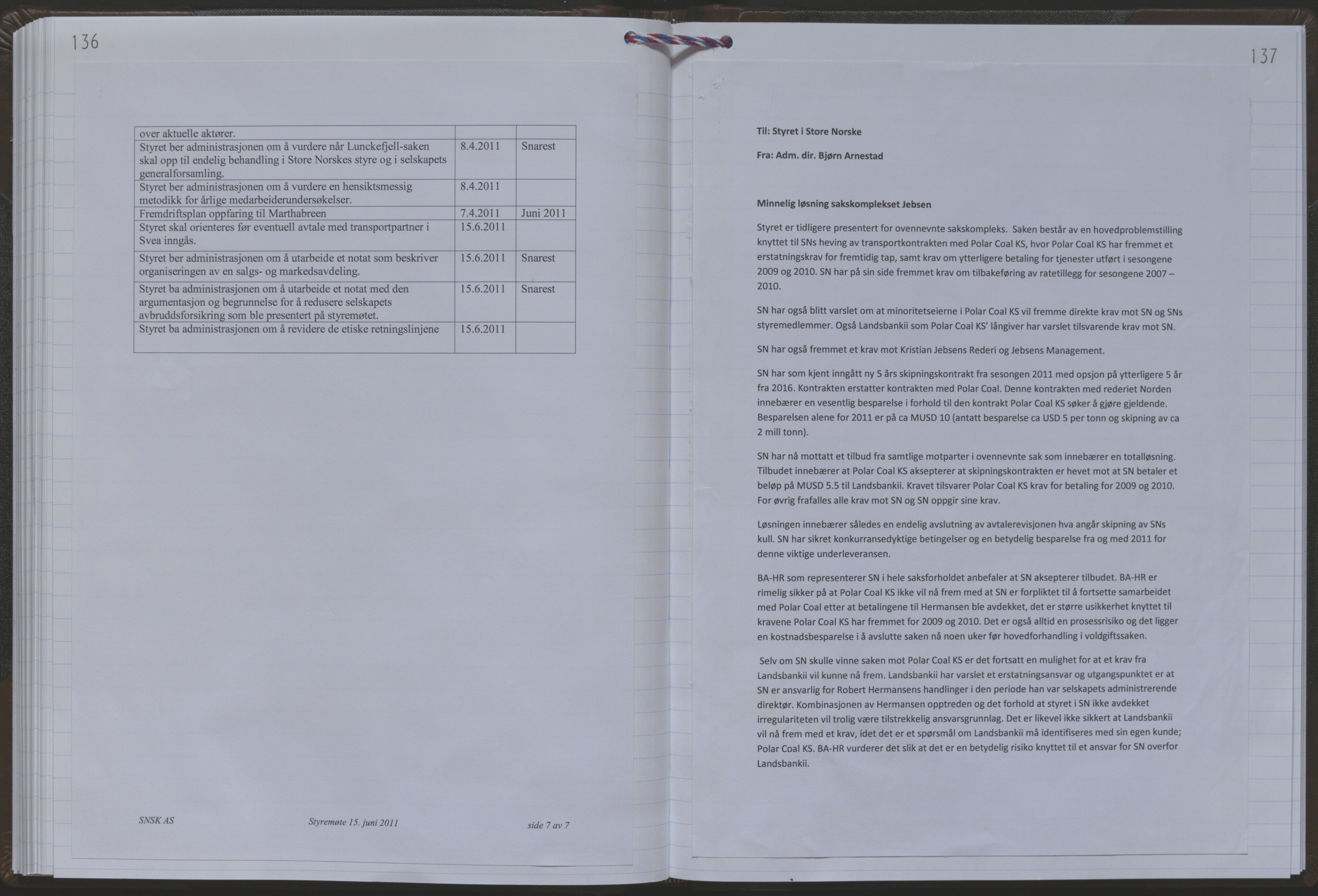 Store Norske Spitsbergen Kulkompani A/S, AV/SATØ-P-0073/09/A/Ab/Aba/L0006: Styreprotokoll 11, 2008-2012, p. 136-137