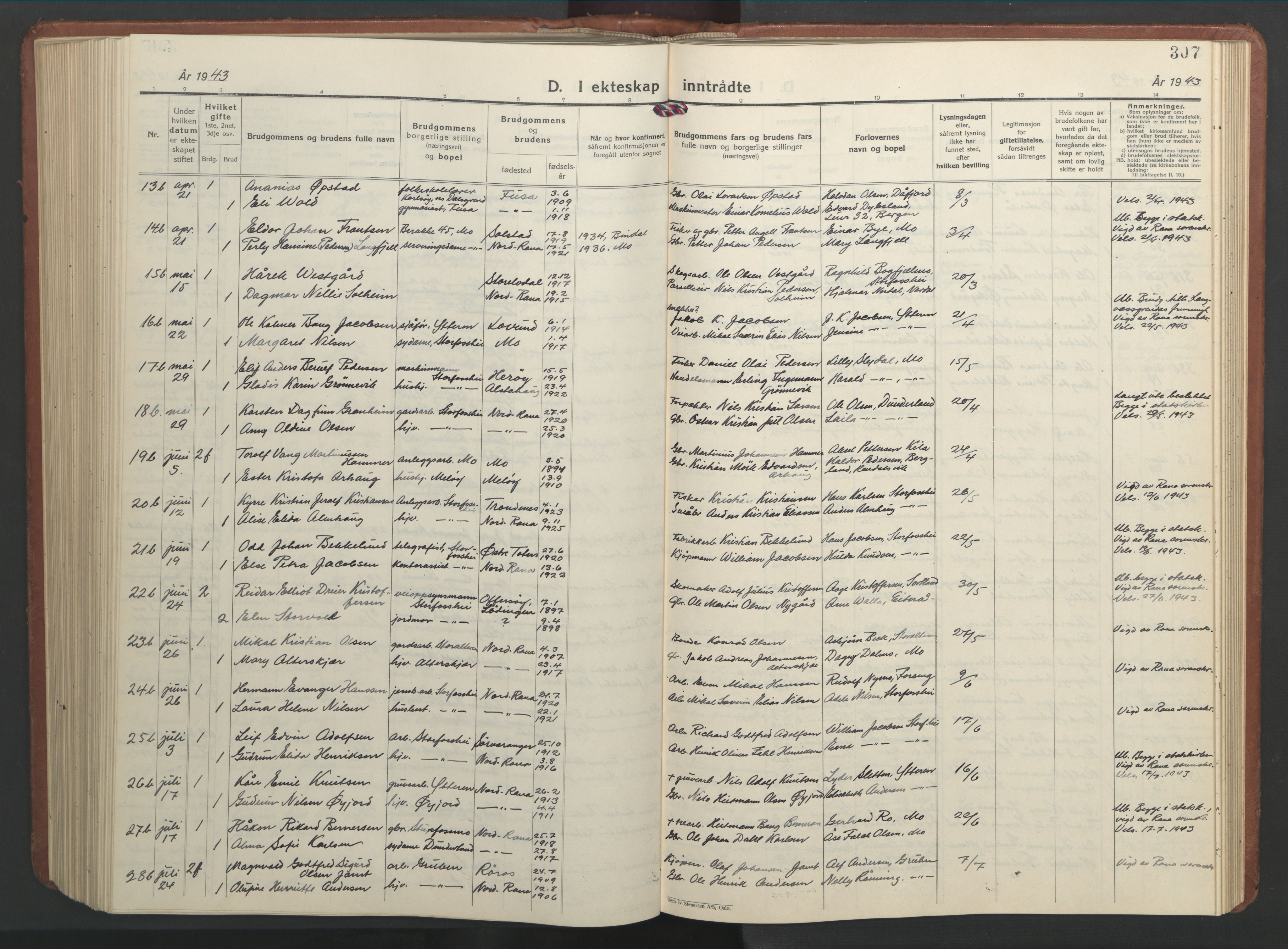Ministerialprotokoller, klokkerbøker og fødselsregistre - Nordland, SAT/A-1459/827/L0425: Parish register (copy) no. 827C14, 1931-1946, p. 307