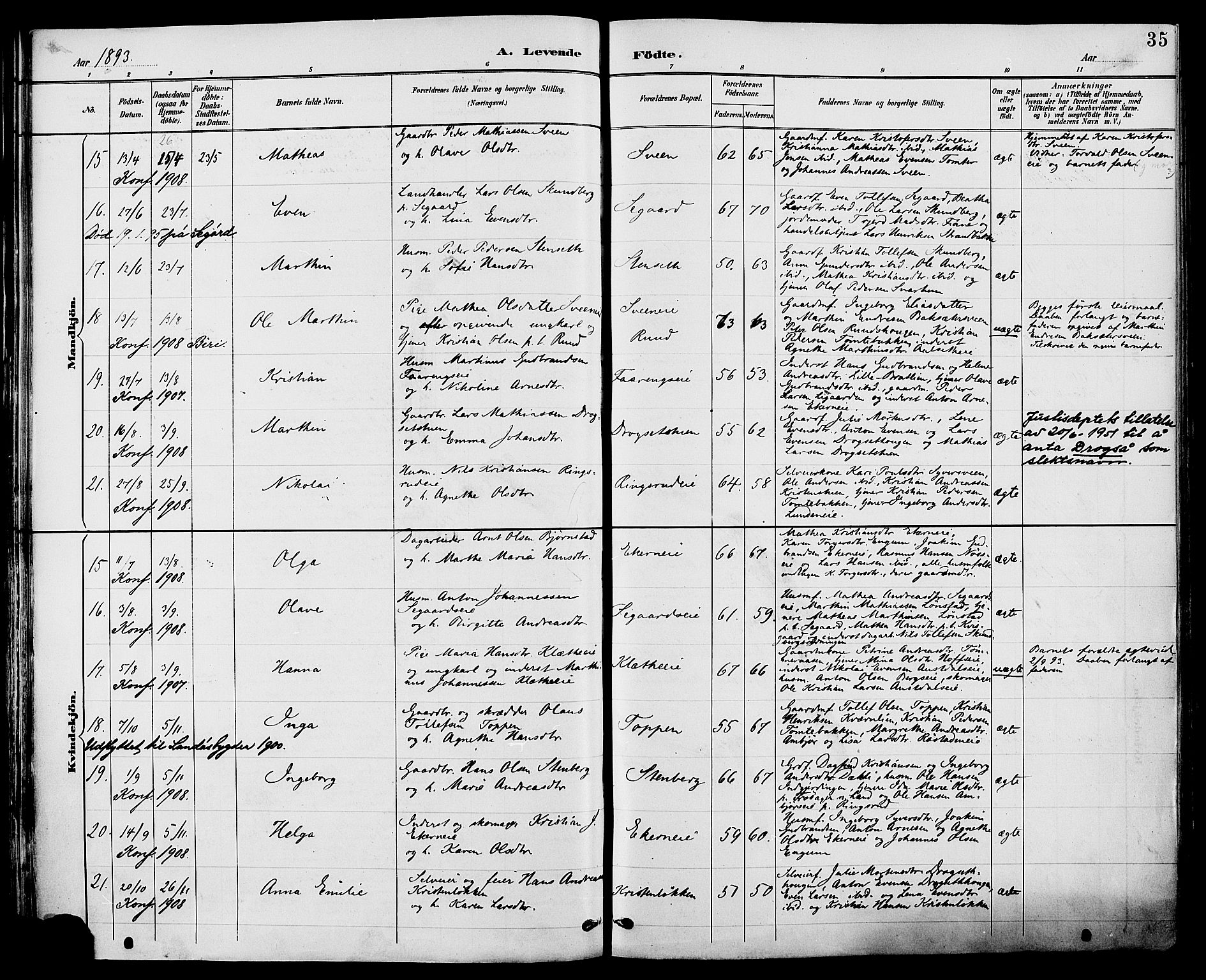 Biri prestekontor, AV/SAH-PREST-096/H/Ha/Haa/L0007: Parish register (official) no. 7, 1887-1893, p. 35