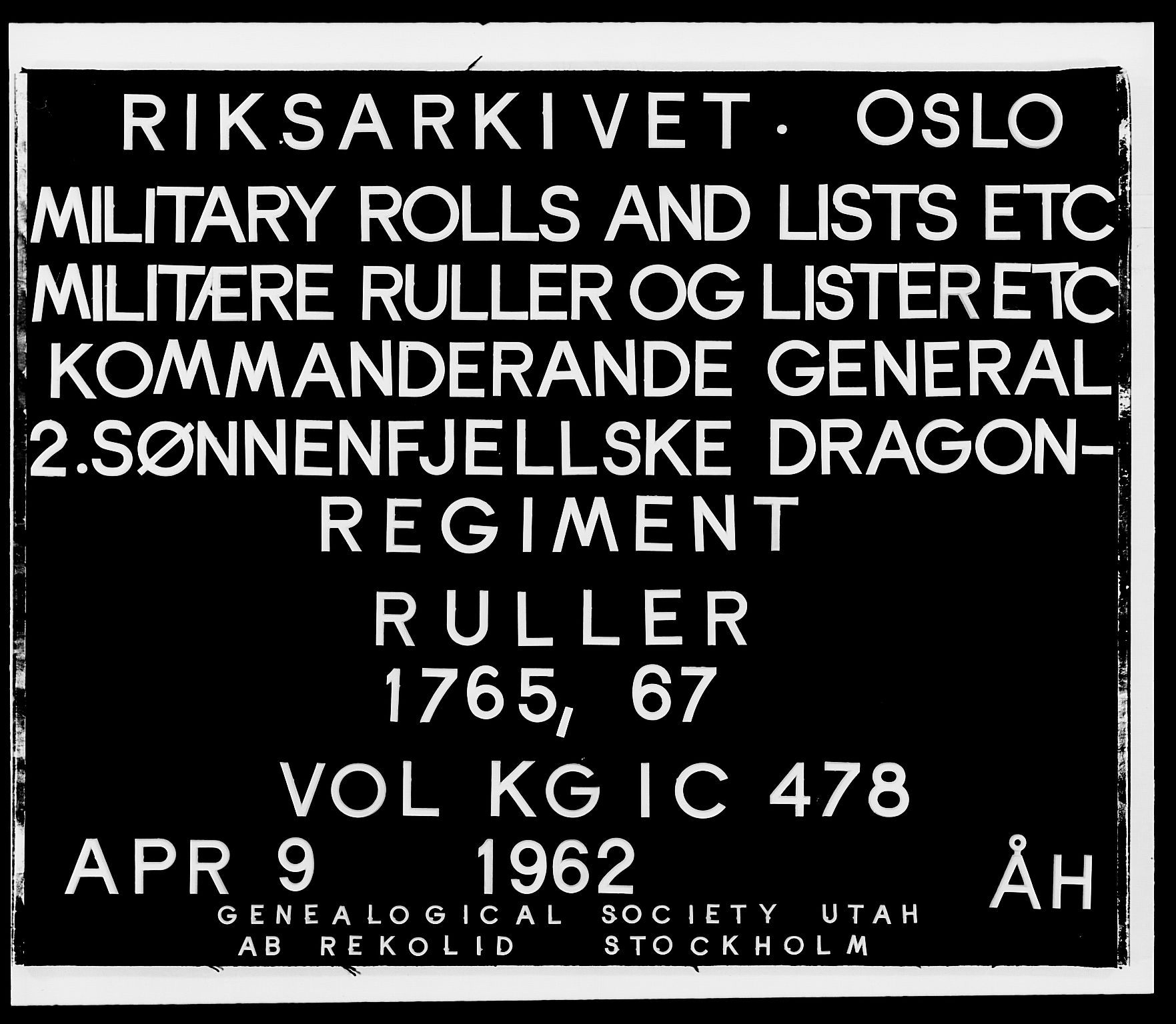Kommanderende general (KG I) med Det norske krigsdirektorium, RA/EA-5419/E/Ea/L0478: 2. Sønnafjelske dragonregiment, 1765-1767, p. 1