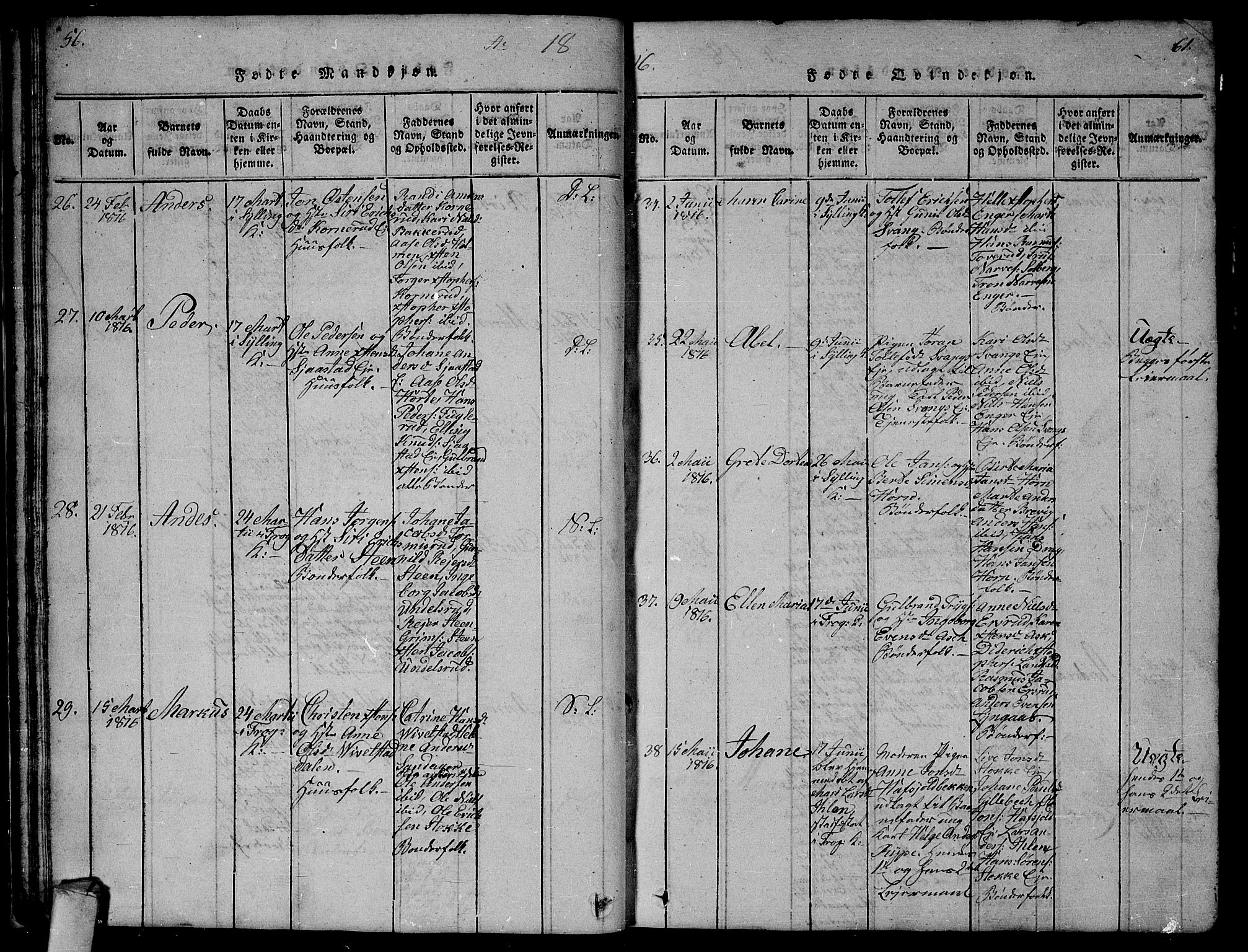 Lier kirkebøker, AV/SAKO-A-230/G/Ga/L0001: Parish register (copy) no. I 1, 1813-1824, p. 56-57