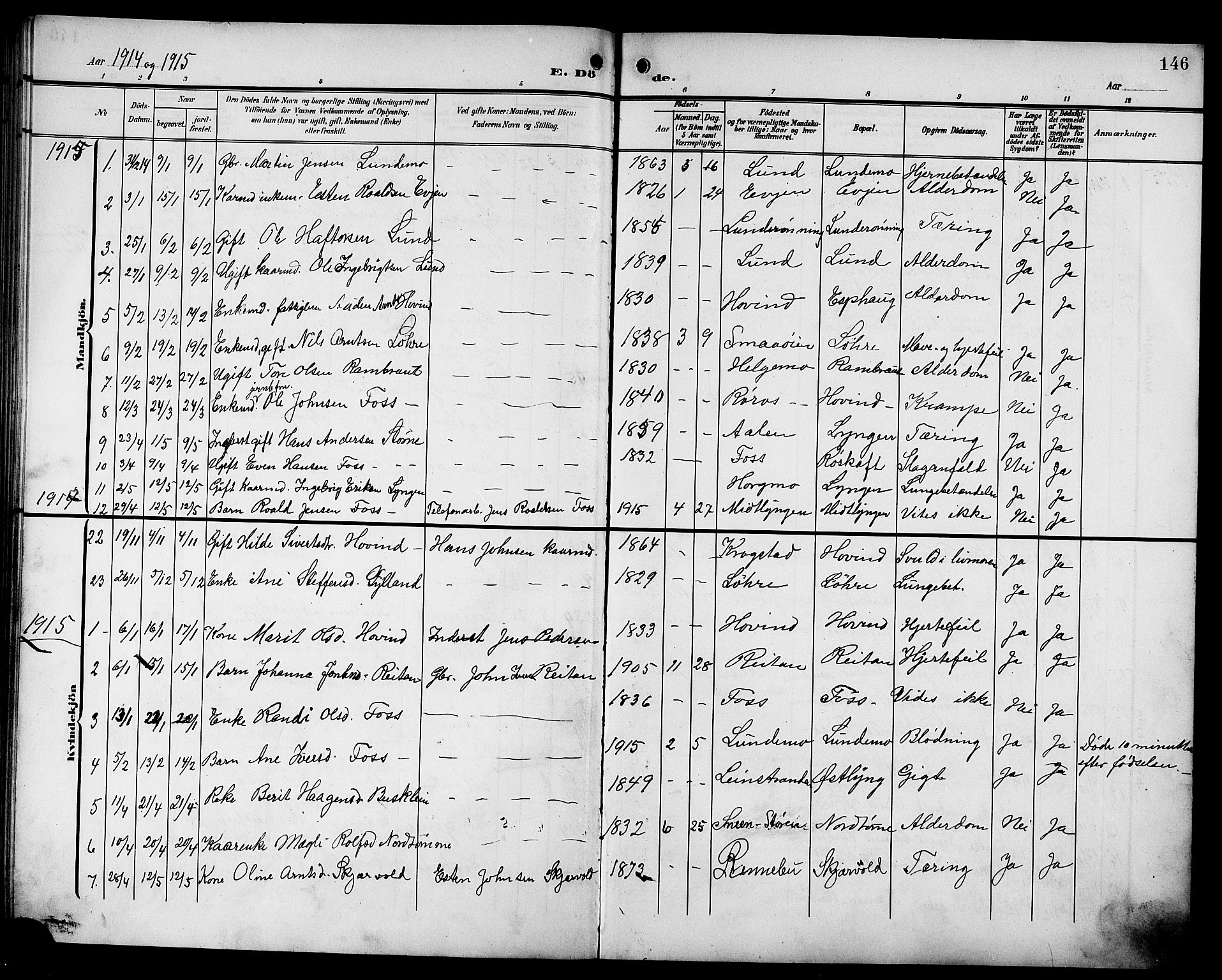 Ministerialprotokoller, klokkerbøker og fødselsregistre - Sør-Trøndelag, SAT/A-1456/692/L1112: Parish register (copy) no. 692C07, 1904-1918, p. 146