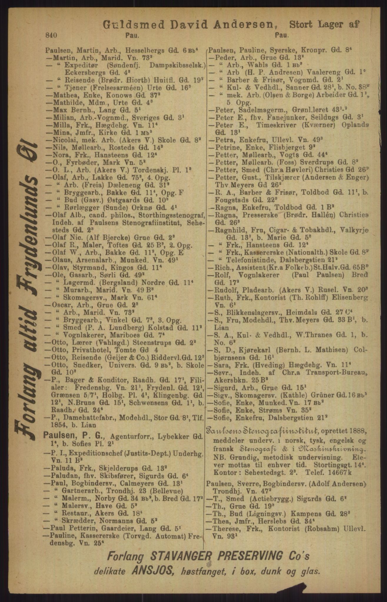 Kristiania/Oslo adressebok, PUBL/-, 1911, p. 840