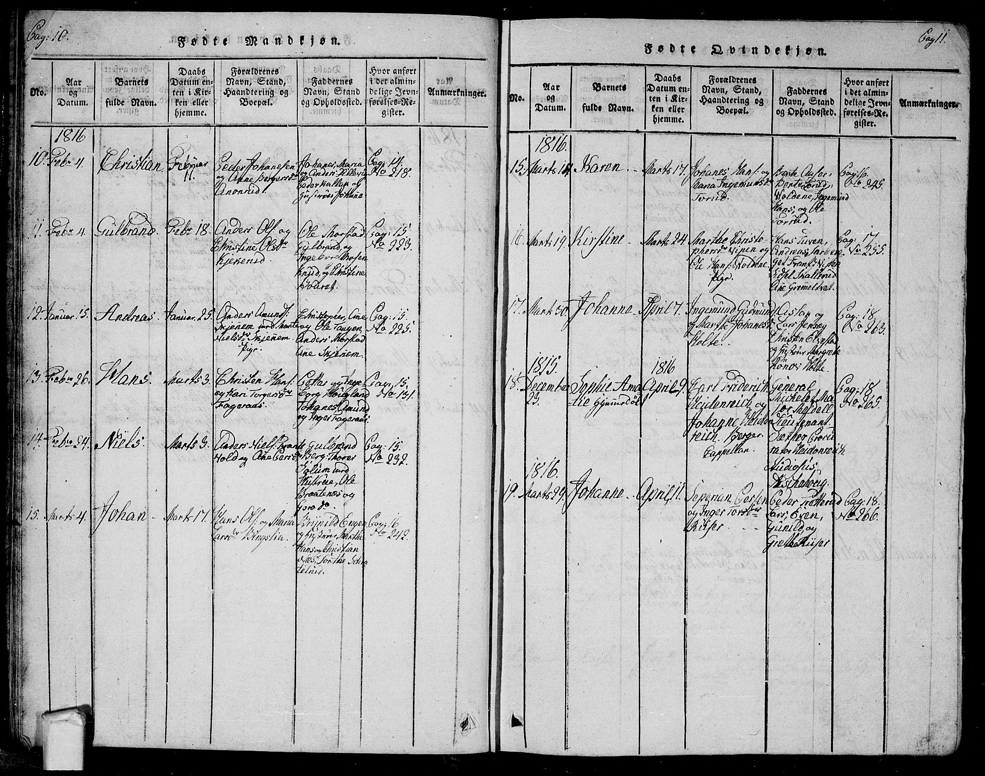 Trøgstad prestekontor Kirkebøker, AV/SAO-A-10925/G/Ga/L0001: Parish register (copy) no. I 1, 1815-1831, p. 10b-11a