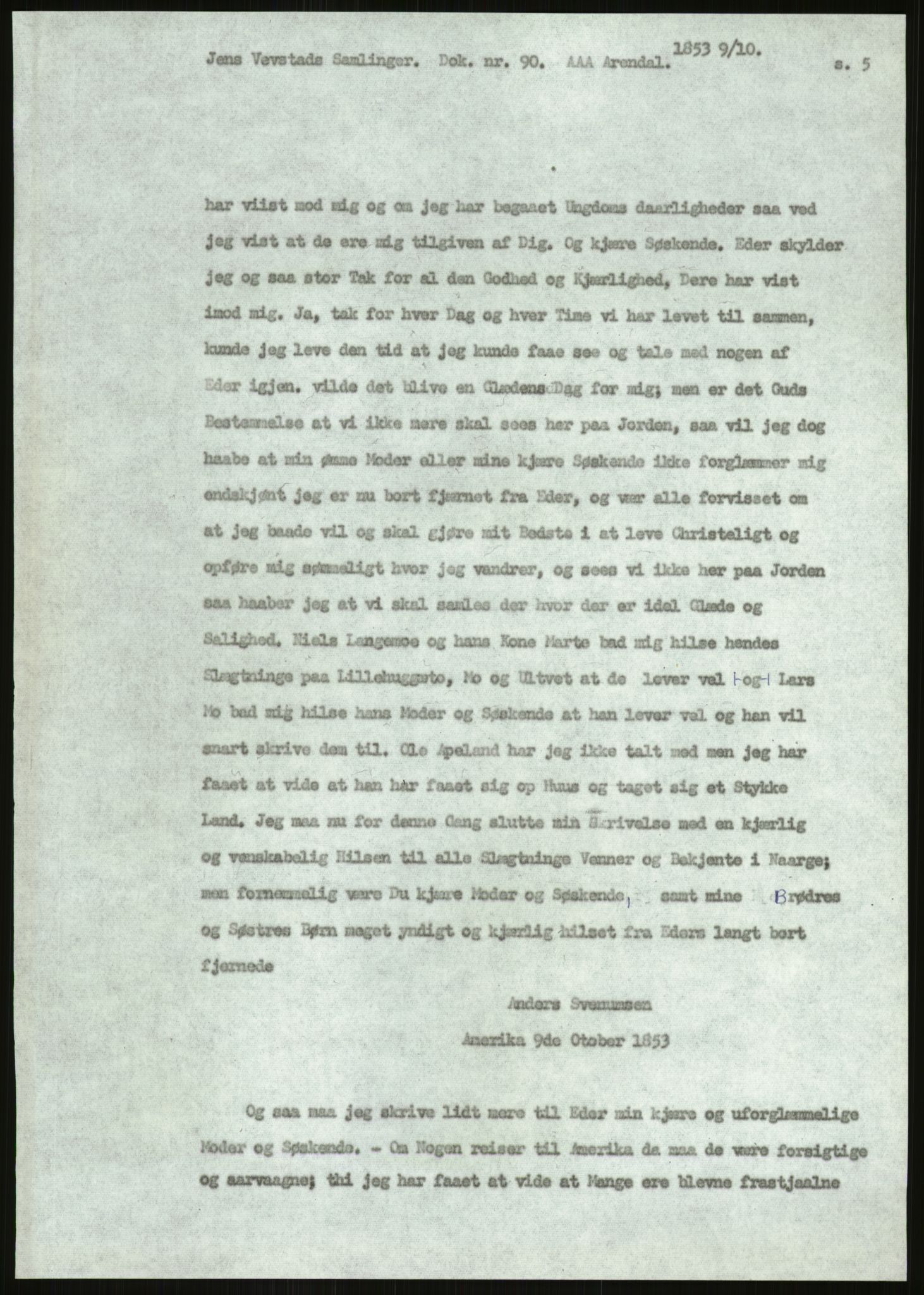 Samlinger til kildeutgivelse, Amerikabrevene, AV/RA-EA-4057/F/L0026: Innlån fra Aust-Agder: Aust-Agder-Arkivet - Erickson, 1838-1914, p. 857