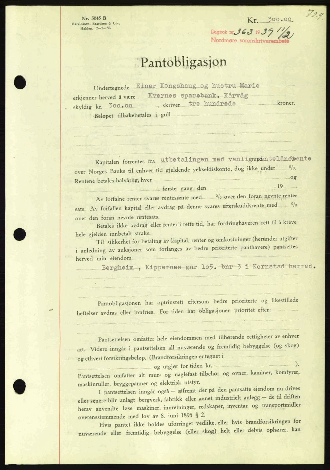 Nordmøre sorenskriveri, AV/SAT-A-4132/1/2/2Ca: Mortgage book no. B84, 1938-1939, Diary no: : 363/1939