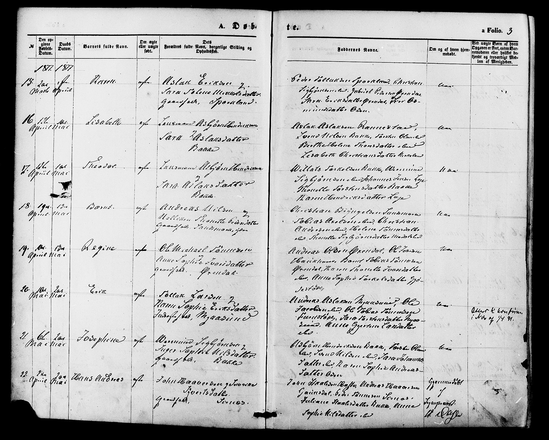 Bakke sokneprestkontor, AV/SAK-1111-0002/F/Fa/Faa/L0007: Parish register (official) no. A 7, 1877-1886, p. 3