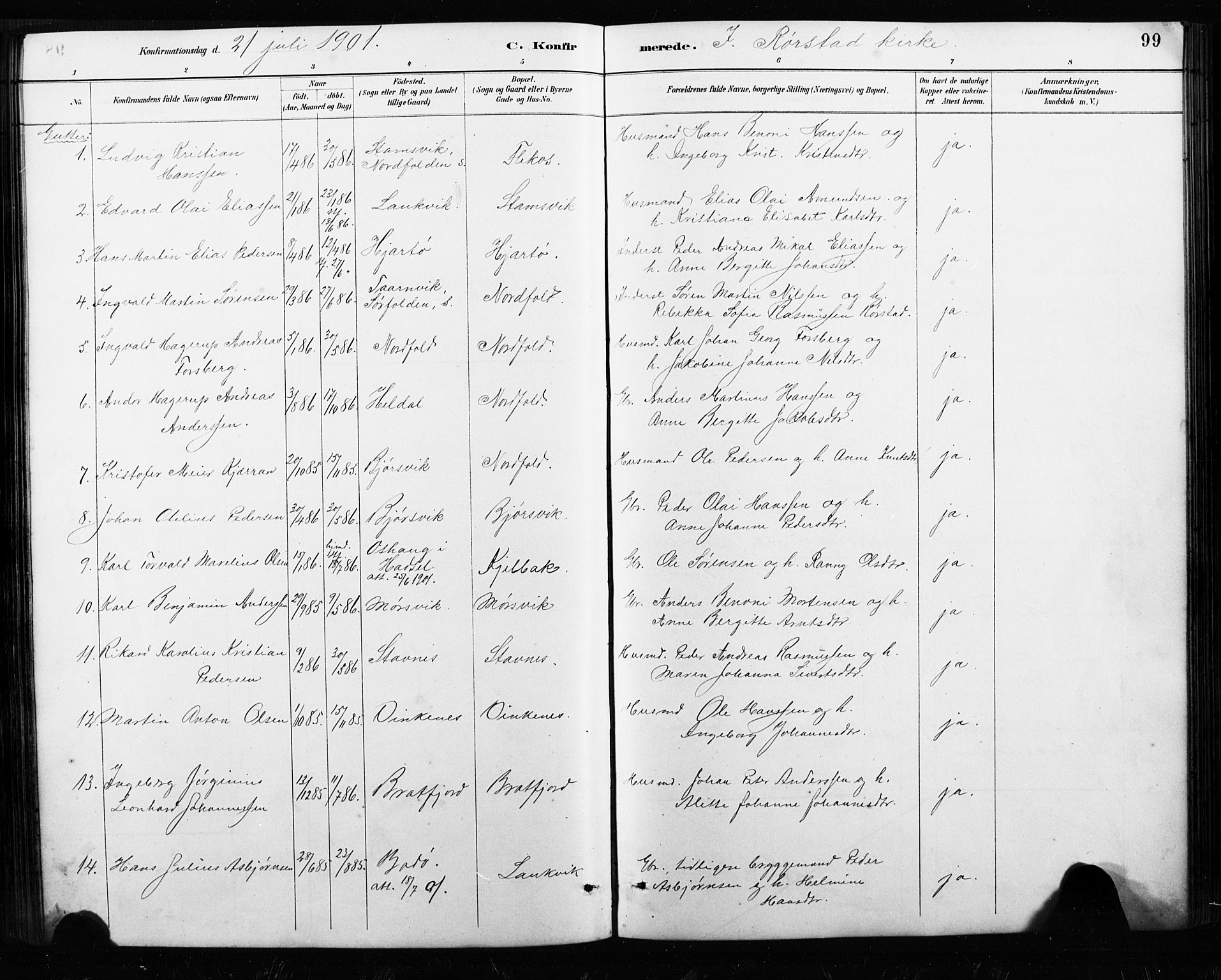 Ministerialprotokoller, klokkerbøker og fødselsregistre - Nordland, SAT/A-1459/858/L0834: Parish register (copy) no. 858C01, 1884-1904, p. 99