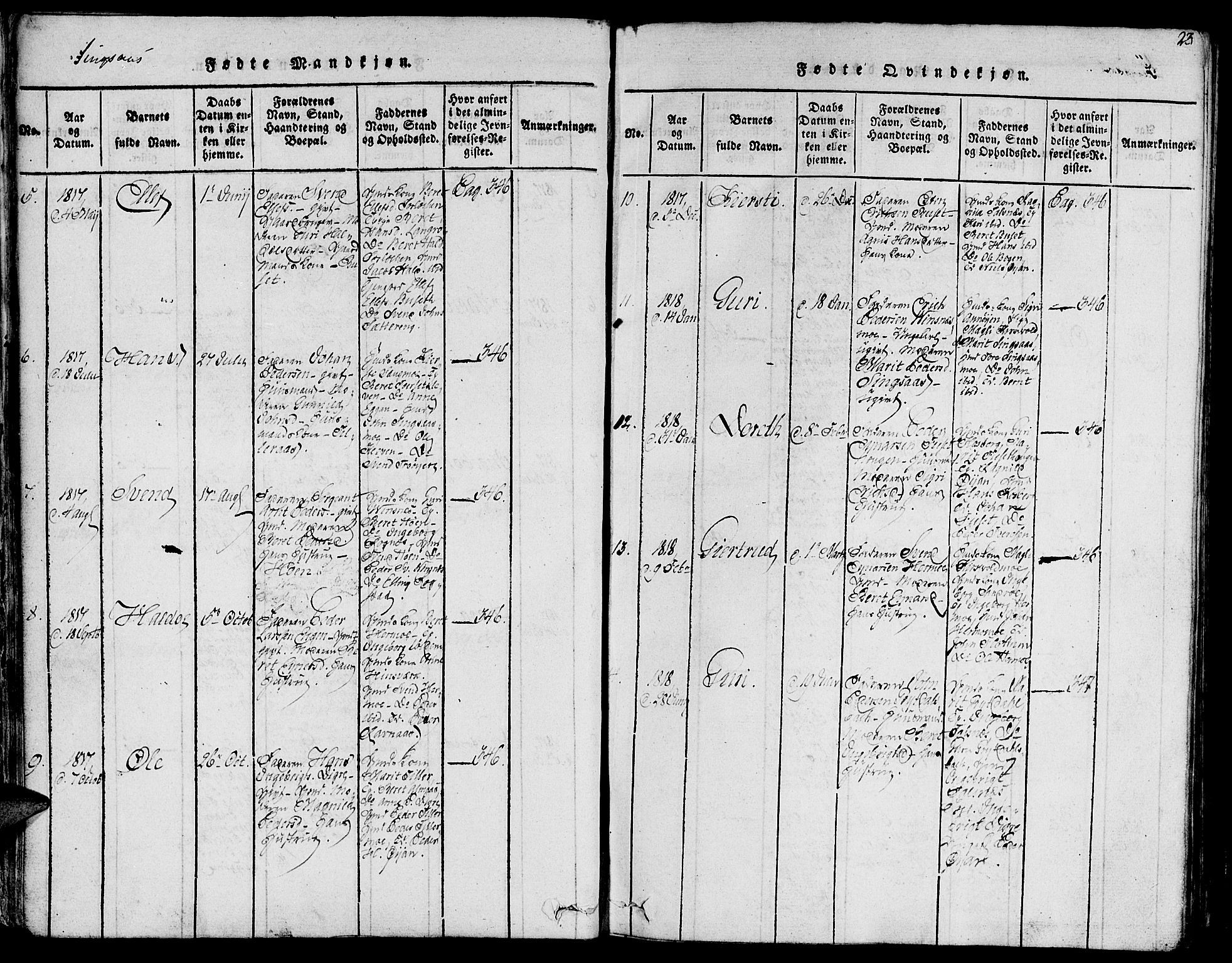 Ministerialprotokoller, klokkerbøker og fødselsregistre - Sør-Trøndelag, SAT/A-1456/685/L0955: Parish register (official) no. 685A03 /2, 1817-1829, p. 23