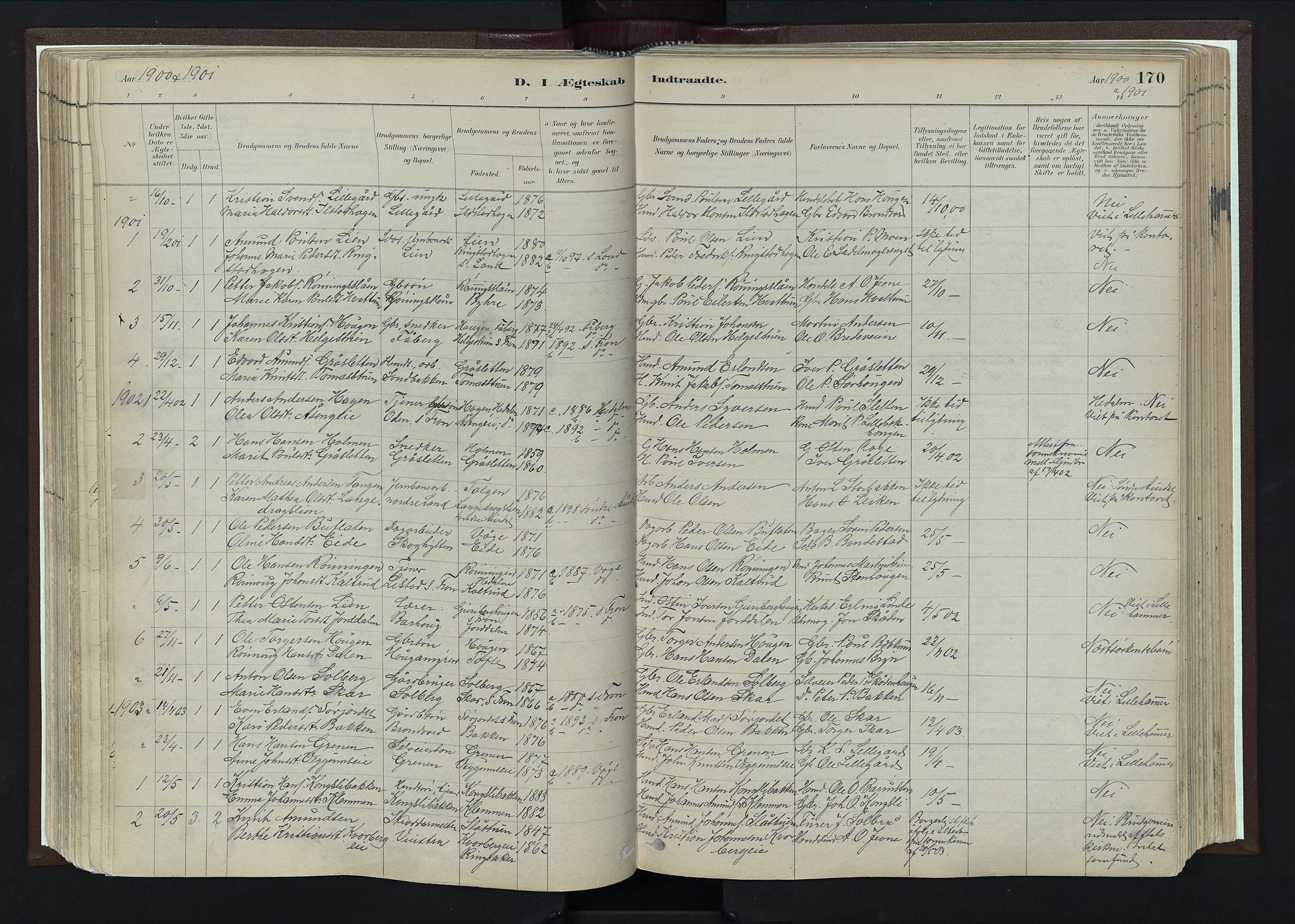 Nord-Fron prestekontor, SAH/PREST-080/H/Ha/Haa/L0004: Parish register (official) no. 4, 1884-1914, p. 170
