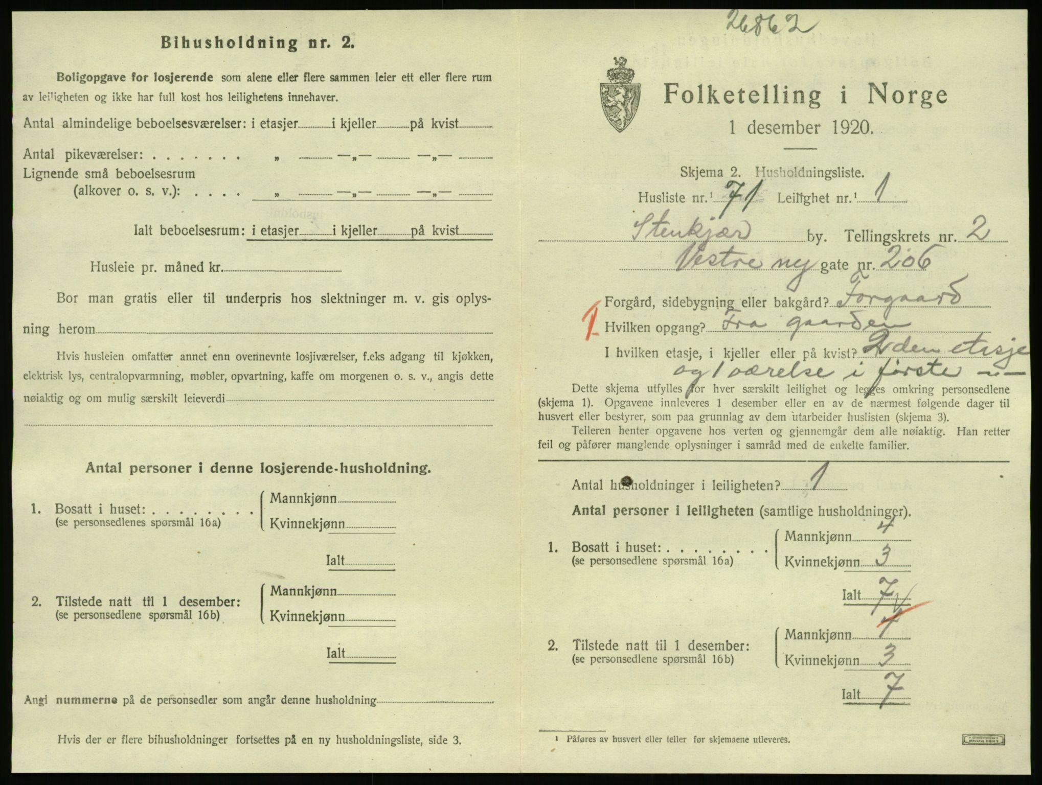 SAT, 1920 census for Steinkjer, 1920, p. 1826