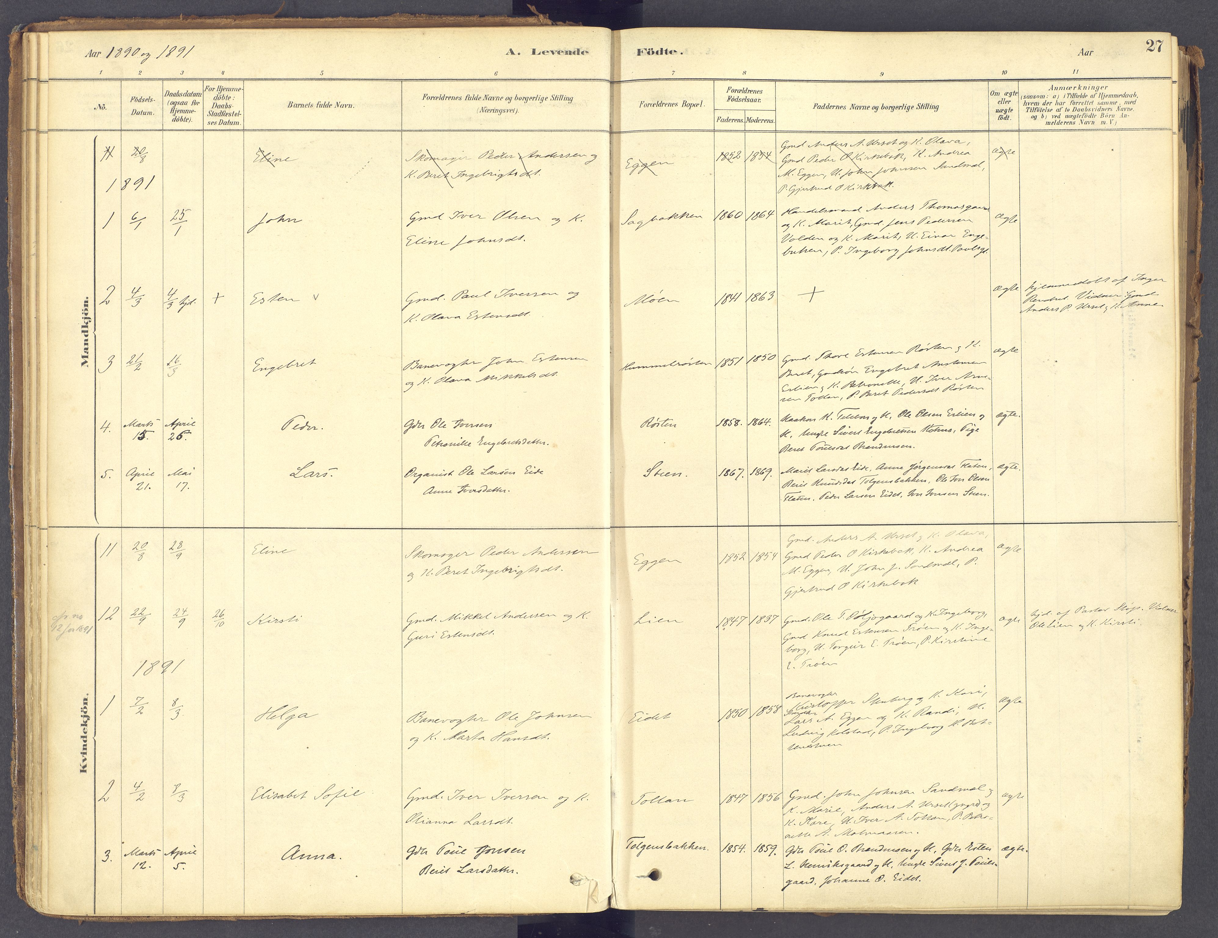 Tolga prestekontor, AV/SAH-PREST-062/K/L0011: Parish register (official) no. 11, 1877-1920, p. 27