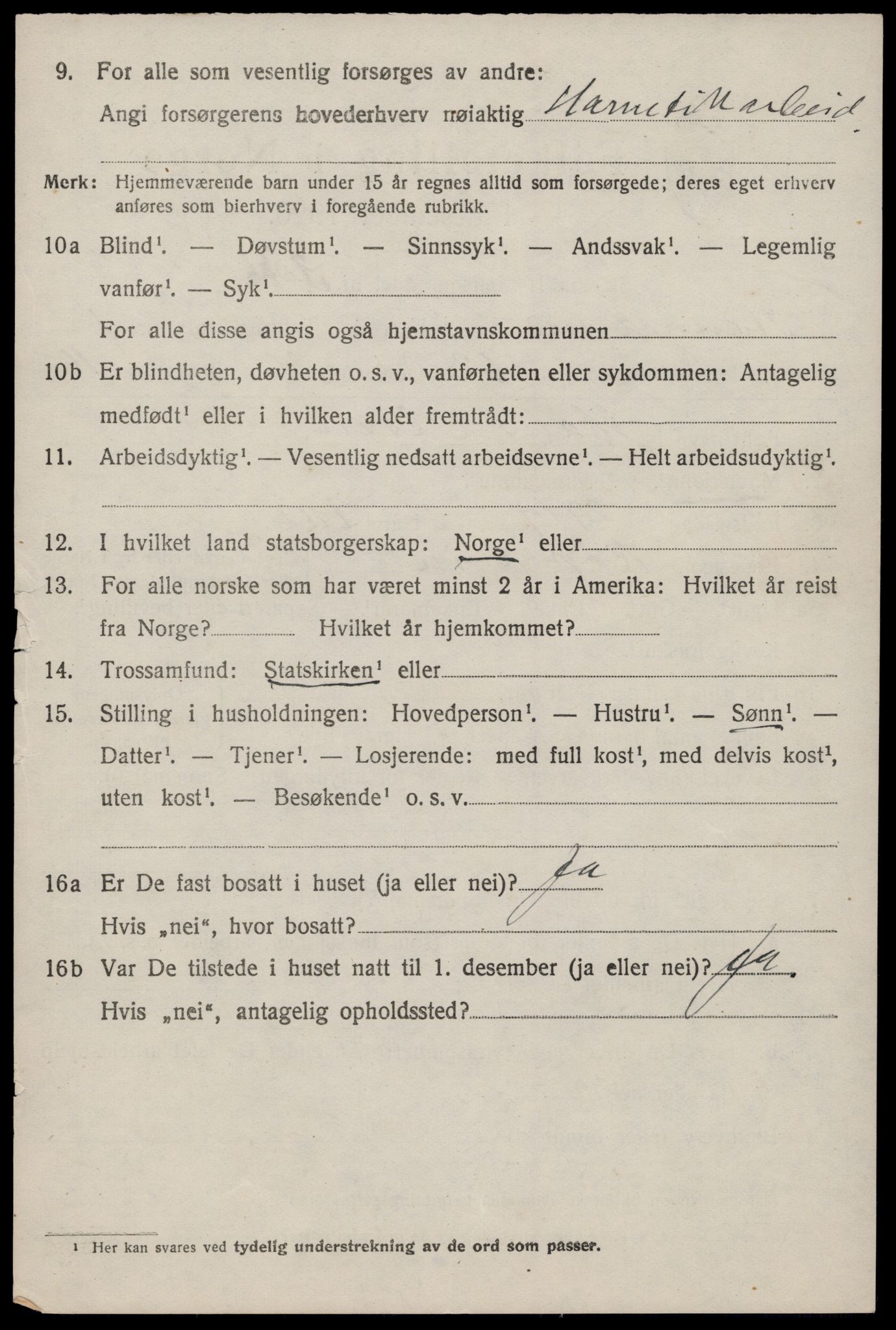 SAST, 1920 census for Stangaland, 1920, p. 1192