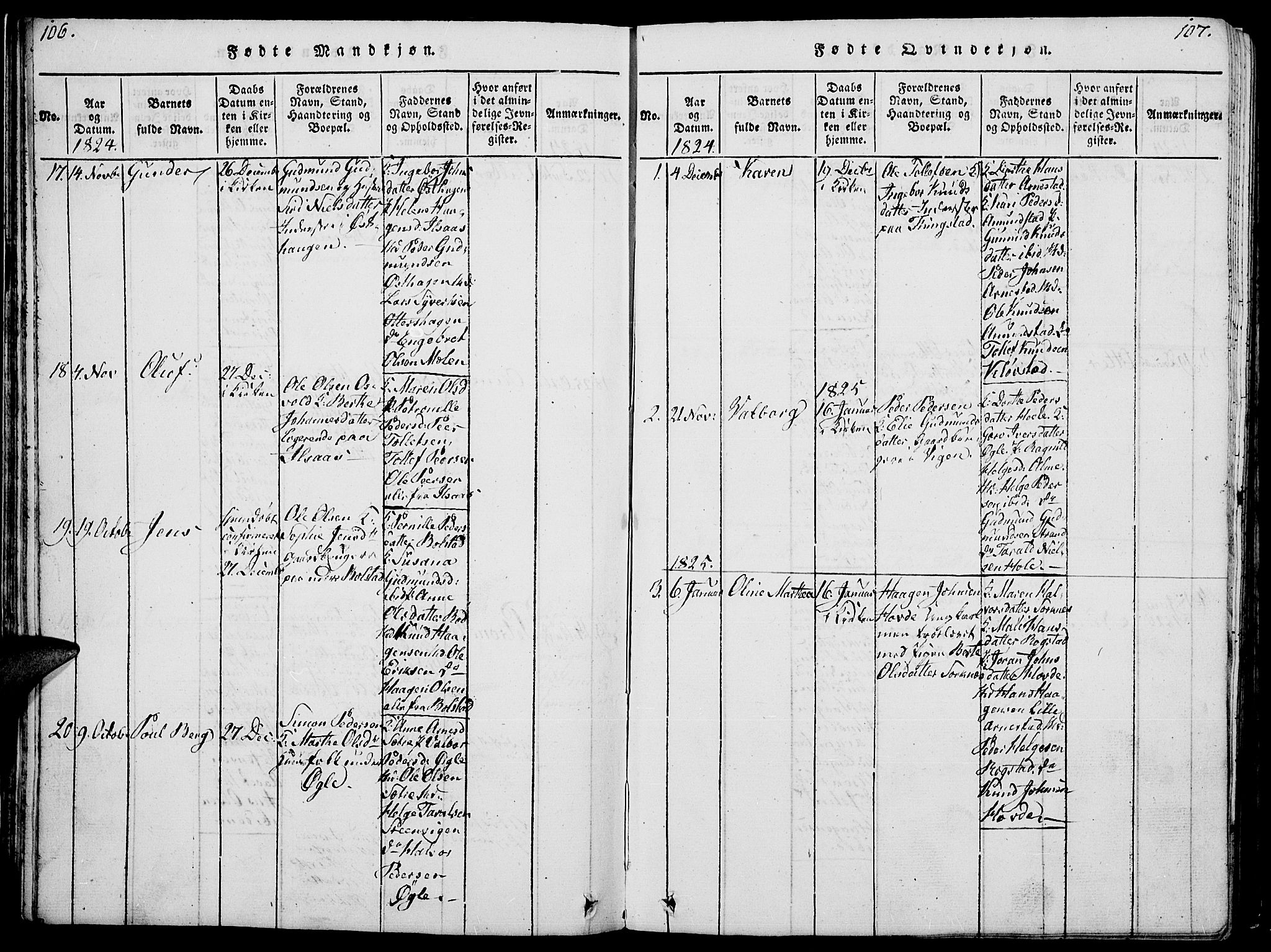 Åmot prestekontor, Hedmark, SAH/PREST-056/H/Ha/Hab/L0001: Parish register (copy) no. 1, 1815-1847, p. 106-107