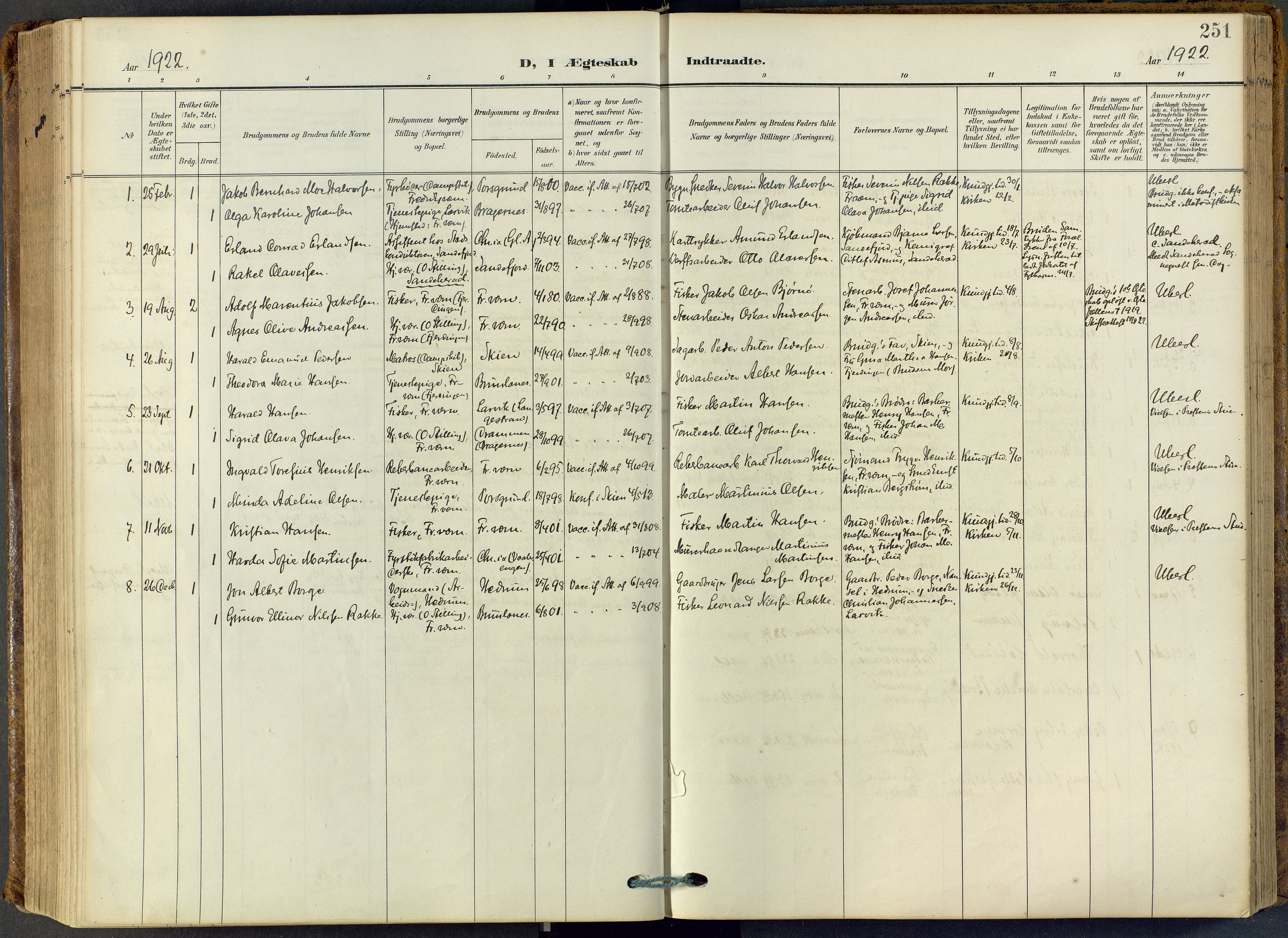 Stavern kirkebøker, AV/SAKO-A-318/F/Fa/L0009: Parish register (official) no. 9, 1906-1955, p. 251