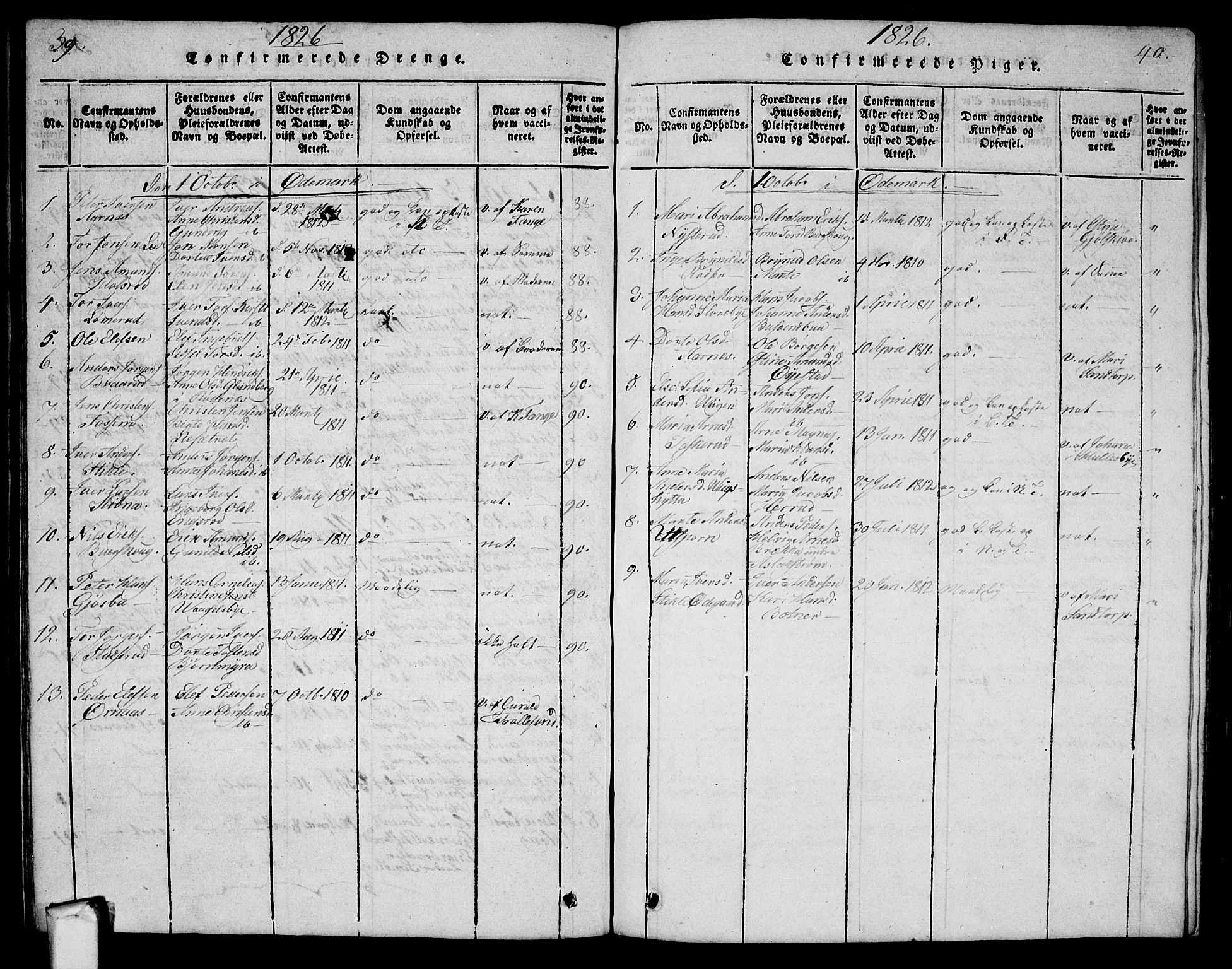 Aremark prestekontor Kirkebøker, AV/SAO-A-10899/G/Ga/L0001: Parish register (copy) no.  I 1, 1814-1834, p. 39-40