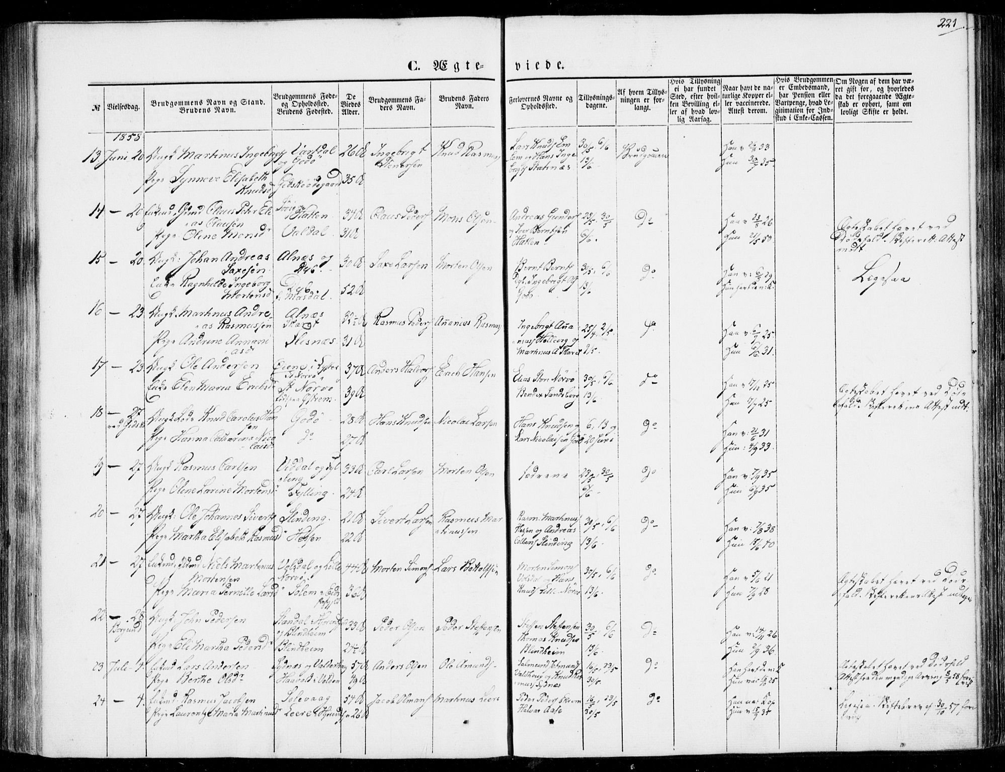 Ministerialprotokoller, klokkerbøker og fødselsregistre - Møre og Romsdal, AV/SAT-A-1454/528/L0397: Parish register (official) no. 528A08, 1848-1858, p. 221