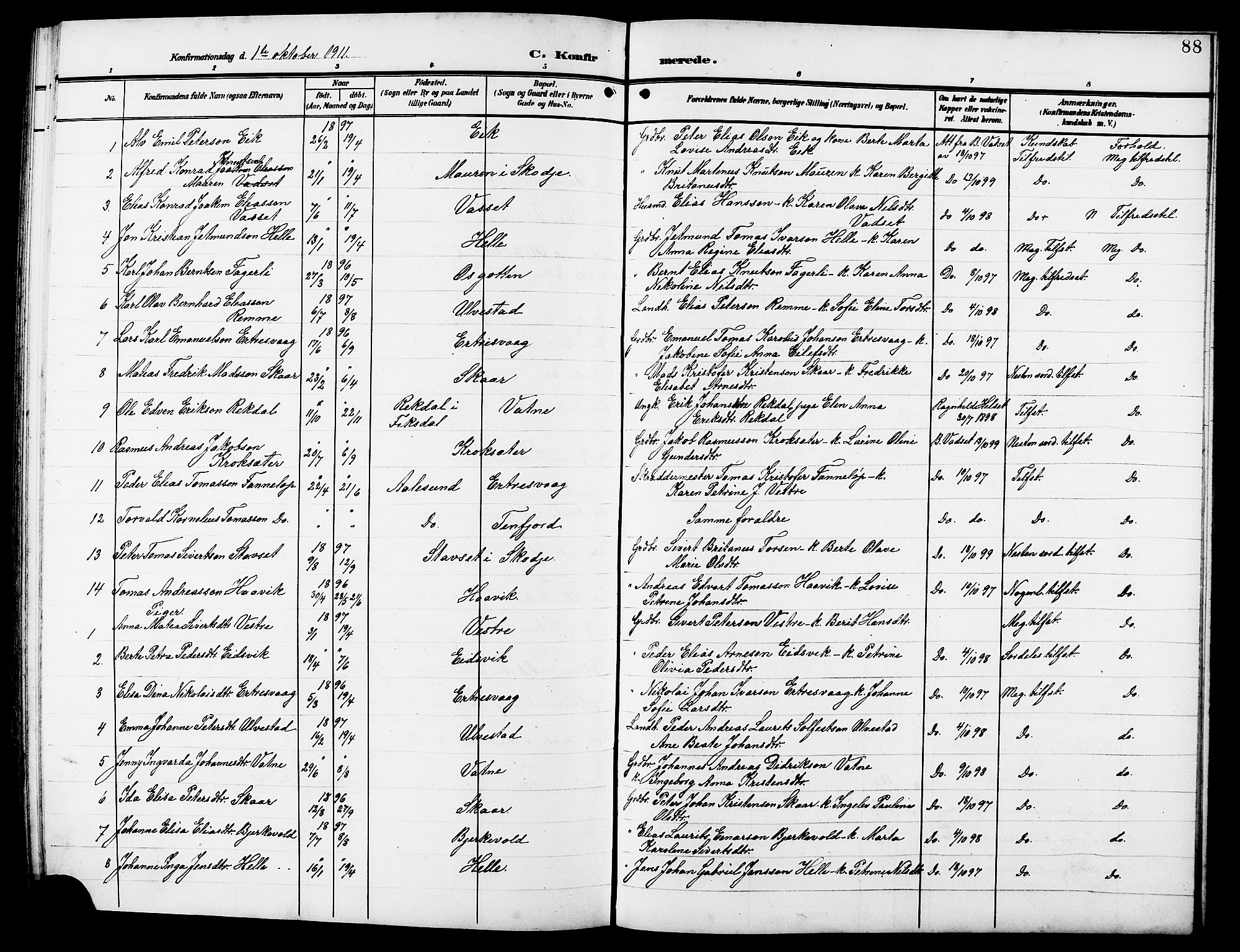 Ministerialprotokoller, klokkerbøker og fødselsregistre - Møre og Romsdal, AV/SAT-A-1454/525/L0377: Parish register (copy) no. 525C03, 1903-1917, p. 88