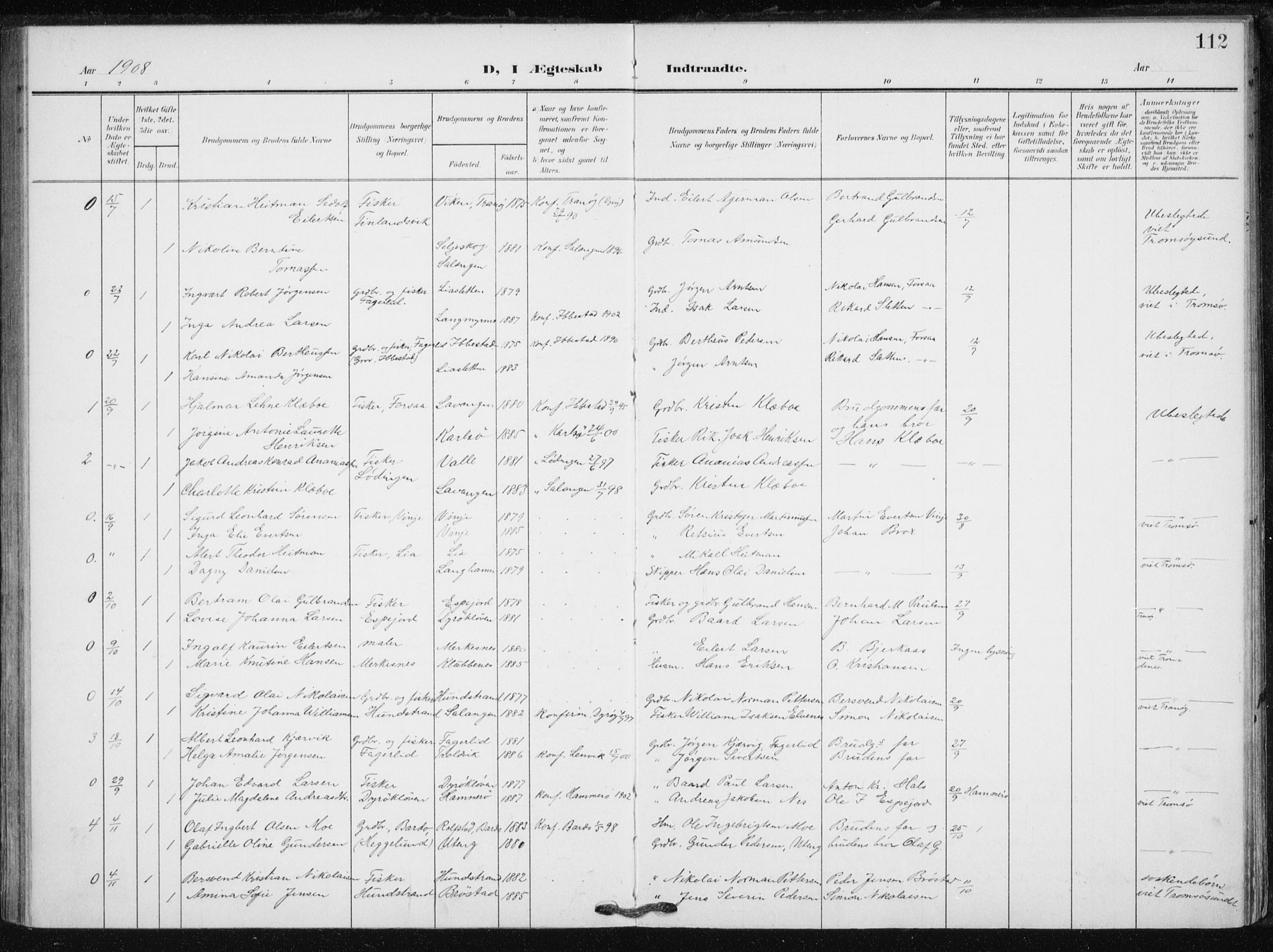 Tranøy sokneprestkontor, SATØ/S-1313/I/Ia/Iaa/L0013kirke: Parish register (official) no. 13, 1905-1922, p. 112