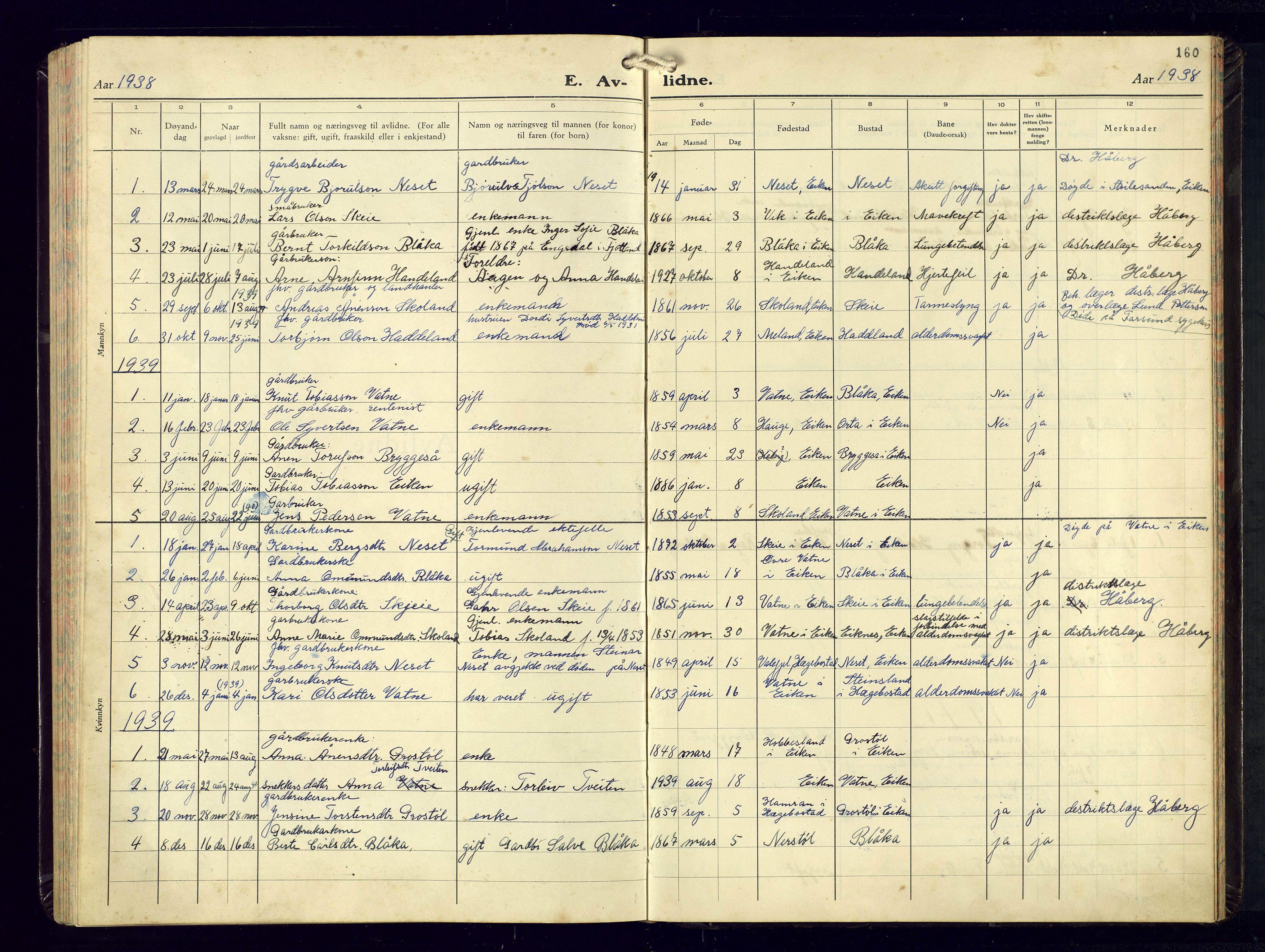 Hægebostad sokneprestkontor, AV/SAK-1111-0024/F/Fb/Fbb/L0004: Parish register (copy) no. B-4, 1938-1976, p. 160