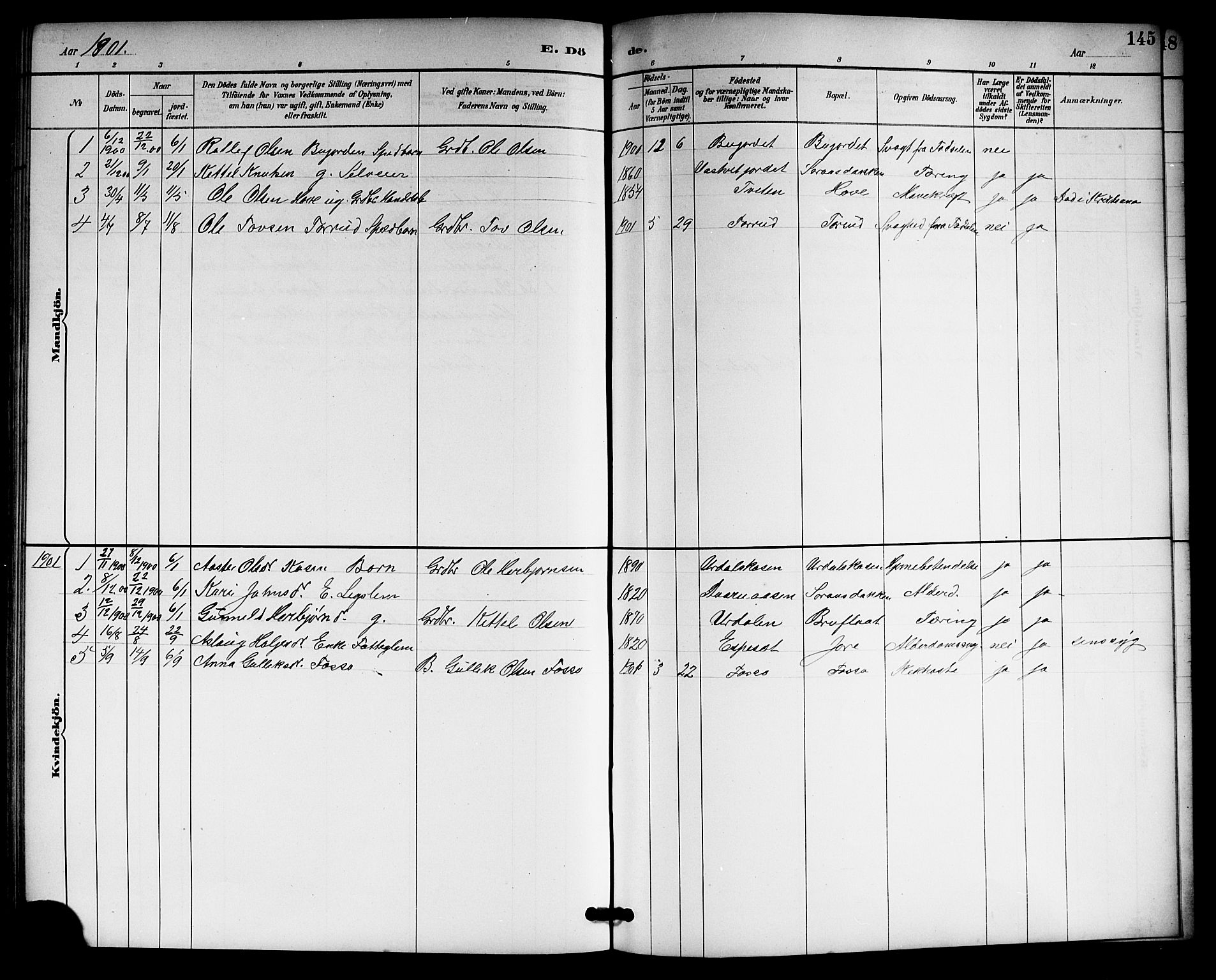 Gransherad kirkebøker, SAKO/A-267/G/Gb/L0003: Parish register (copy) no. II 3, 1887-1921, p. 145
