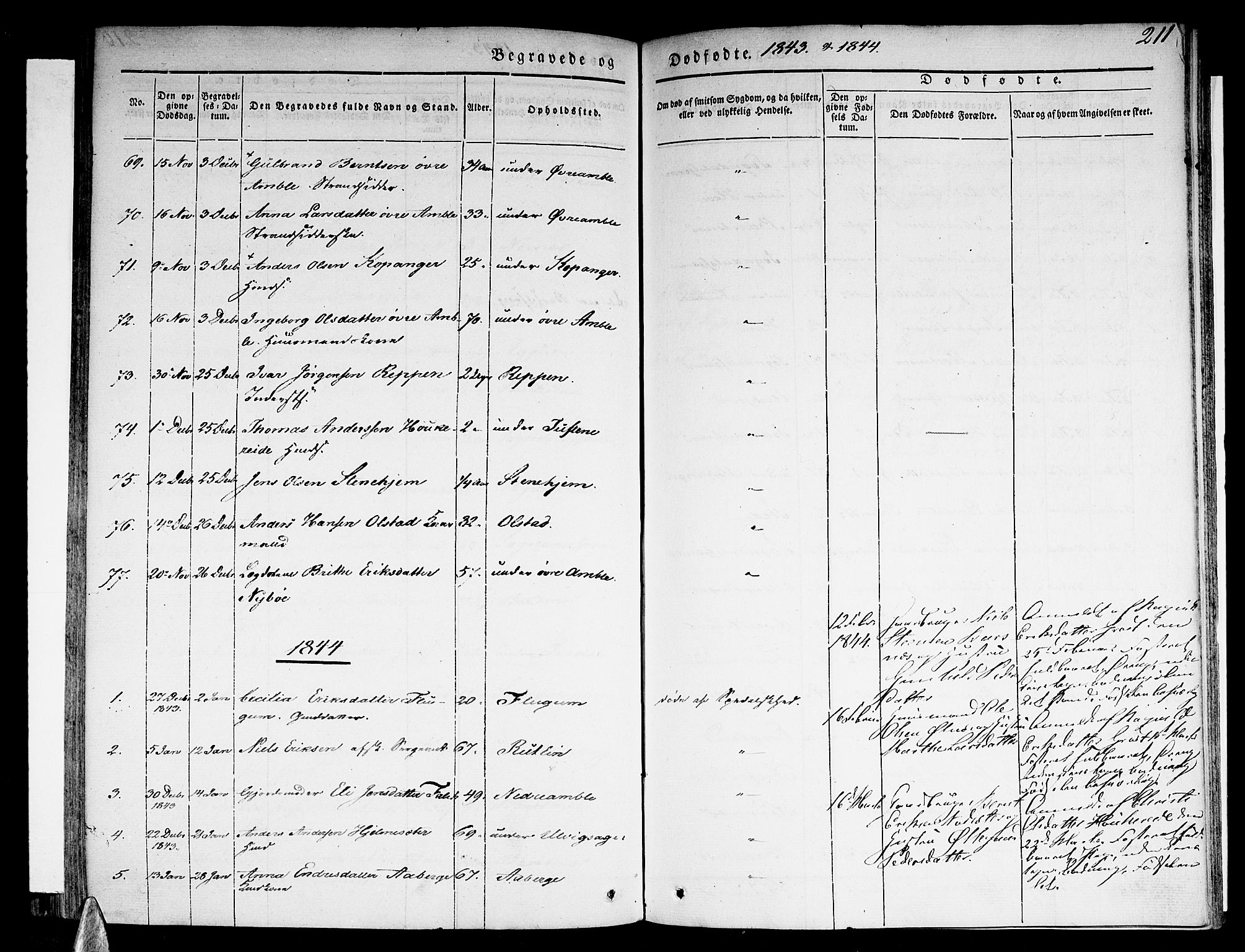 Sogndal sokneprestembete, AV/SAB-A-81301/H/Haa/Haaa/L0011: Parish register (official) no. A 11, 1839-1847, p. 211