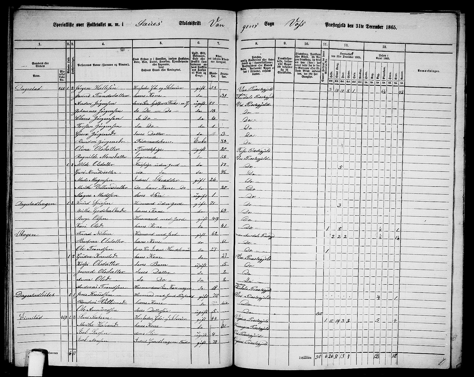 RA, 1865 census for Voss, 1865, p. 208