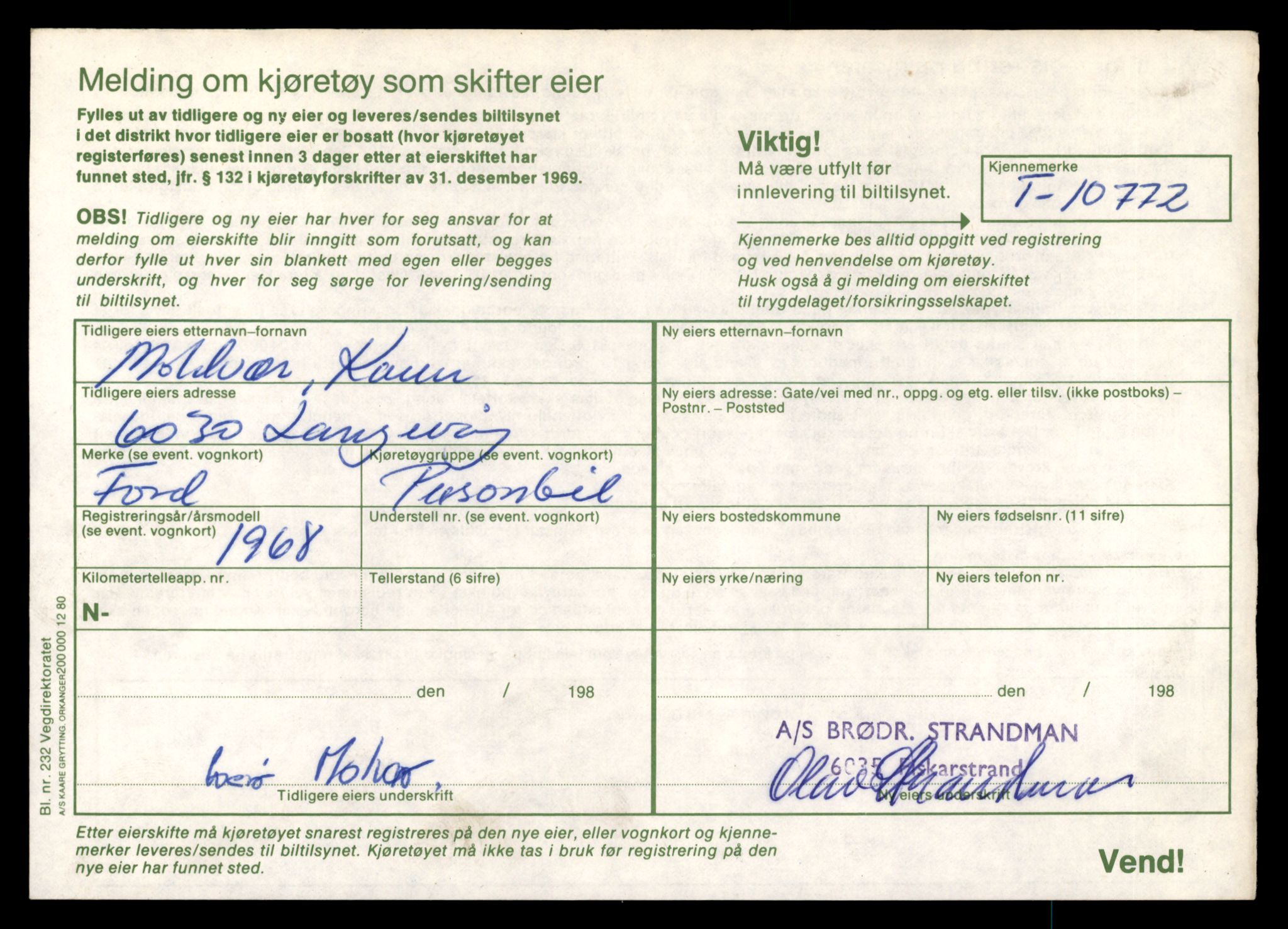 Møre og Romsdal vegkontor - Ålesund trafikkstasjon, AV/SAT-A-4099/F/Fe/L0023: Registreringskort for kjøretøy T 10695 - T 10809, 1927-1998, p. 2106