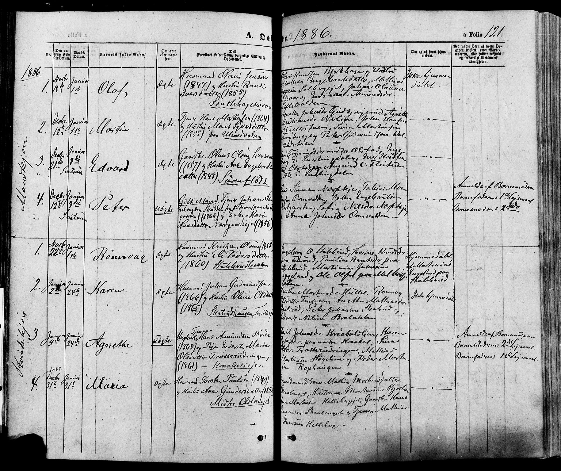 Gausdal prestekontor, SAH/PREST-090/H/Ha/Haa/L0010: Parish register (official) no. 10, 1867-1886, p. 121